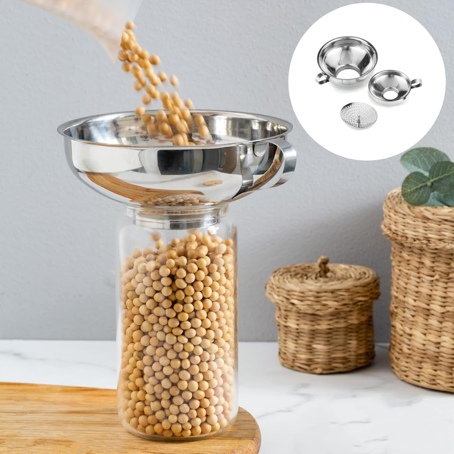 3PC Stainless Steel Canning Funnels with Strainer - Wide & Regular Mouth Mason Jar Funnels - Durable Kitchen Canning Supplies image number 4