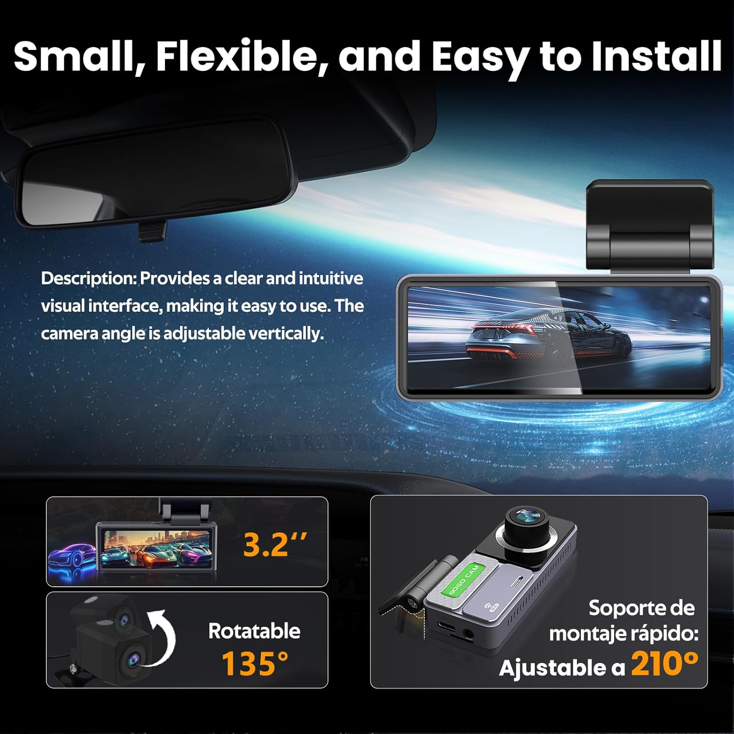 V02 Dash Cam for Cars 4K 2160P Car Dash Camera Recorder 3.18Inch Screen Dashboard Camera with 64GB Card，170&deg; Wide Angle, Super Night Vision, WDR, Loop Recording, G-Sensor, Motion Detection image number 4