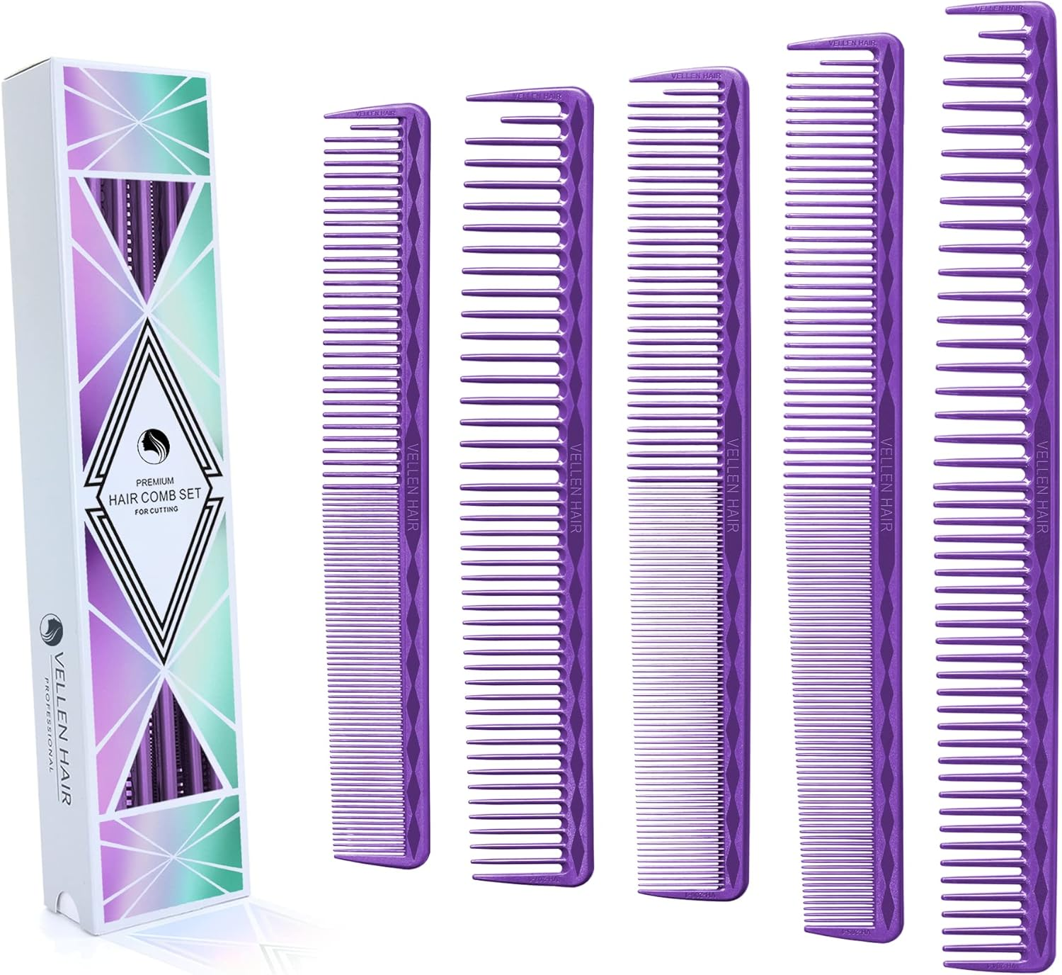 Vellen Hair Ultimate Cutting Comb for Men Women, Unbreakable PEI Material 430&deg;F Heat Resistant Barber Styling Combs for Hairdressers , Little Combs Fine Teeth and Extra Wide Tooth Combs for Hair Stylist , 5-Pack Different Sizes (Black)