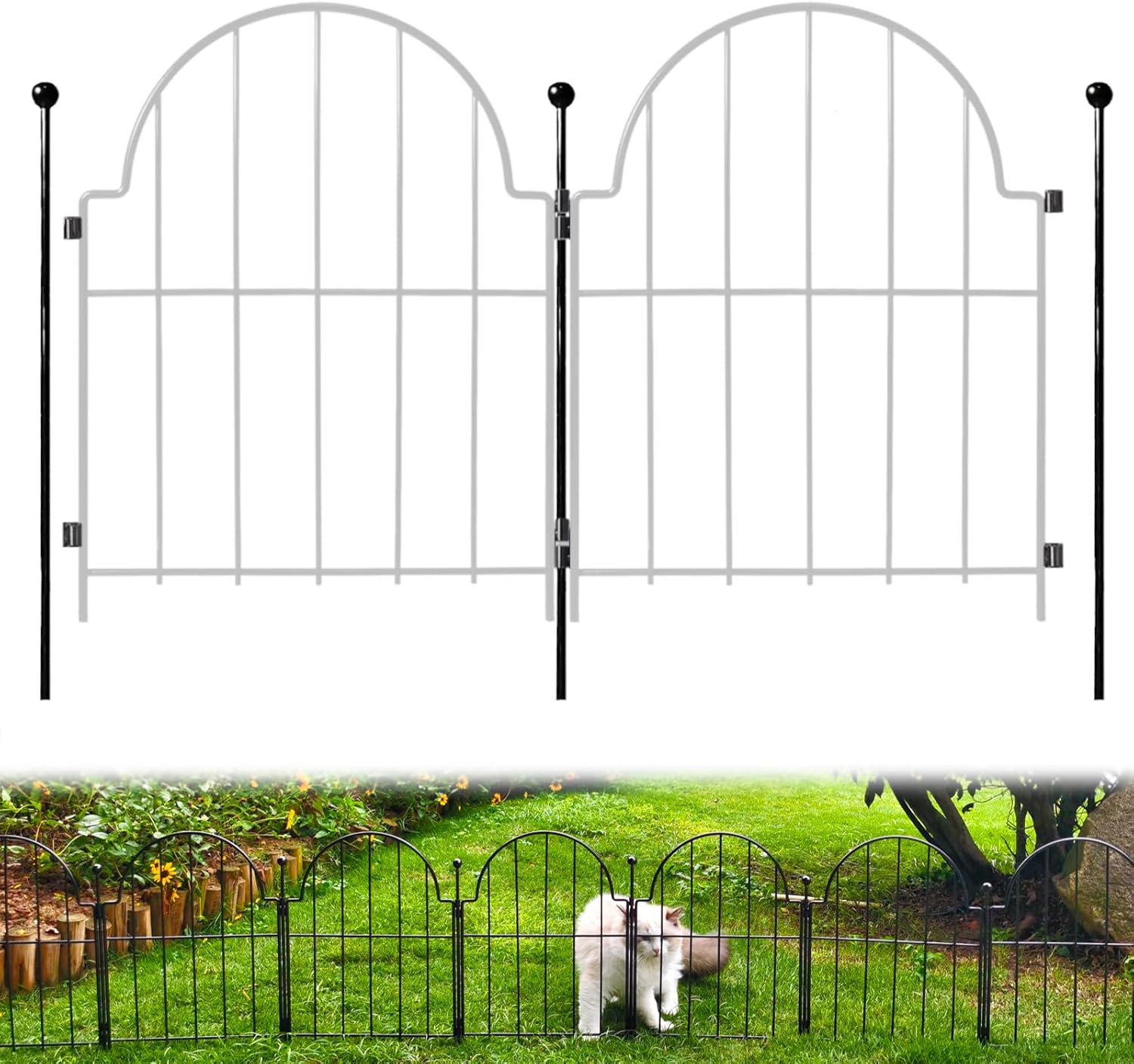 Garden Fence, 22 In(H) X 10.83 Ft(L) Arched Rustproof Metal No Dig Fence Garden Fence Border, Ground Stake Animal Barrier Fence for Rabbit Dog, Outdoor Decor for Yard & Patio