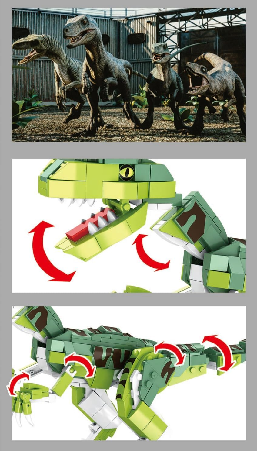 Velociraptor Dinosaur Building Toy Set, Jurassic Velociraptor Mongoliensis with Movable Jaw, Neck and Joints, Dinosaur Toys for Kids 6+ (533 PCS) image number 6