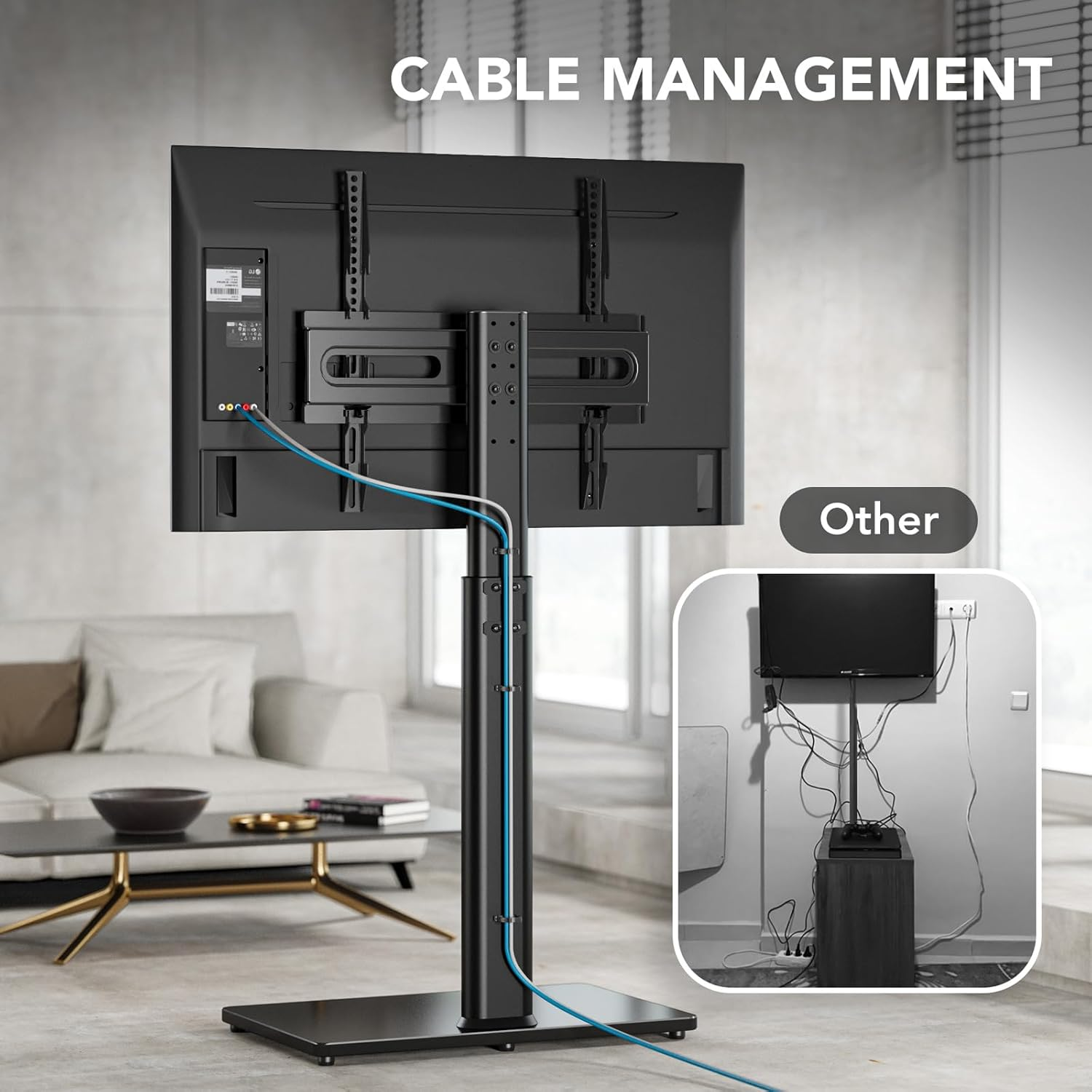 AX WABER Universal Floor TV Stand with Mount 80 Degree Swivel Height Adjustable and Space Saving Design for Most 27 to 65 Inch LCD, LED OLED Tvs, Perfect for Corner & Bedroom AX1006TB image number 4