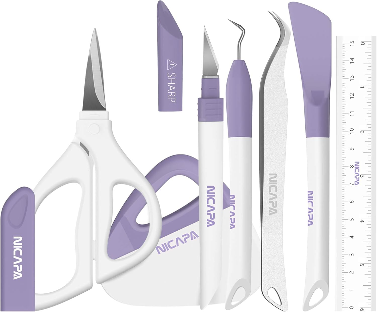 NICAPA Paper Trimmer A4 Paper Cutter Weeding Tool Set for Vinyl , Basic Weeding Tool Kit Craft Knife/Weeder/Scraper/Spatula/Tweezers/Scissors A4 Craft Paper Trimmer Tool Set for Vinyl, Paper, Photo , Coupon, Lable and Cardstock-Blue