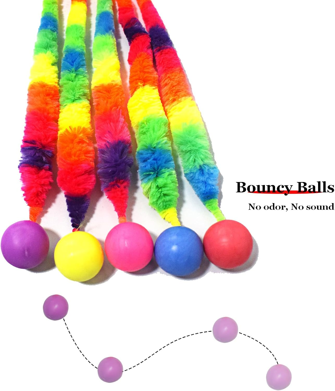 IUHKBH Interactive Cat Balls, 5 Packs Cat Bouncy Balls with Rainbow Worm Cat Chaser Toy Cat Exrecise Toy Balls, Hour of Entertainment, Safe for Your Kitty - Multi image number 2