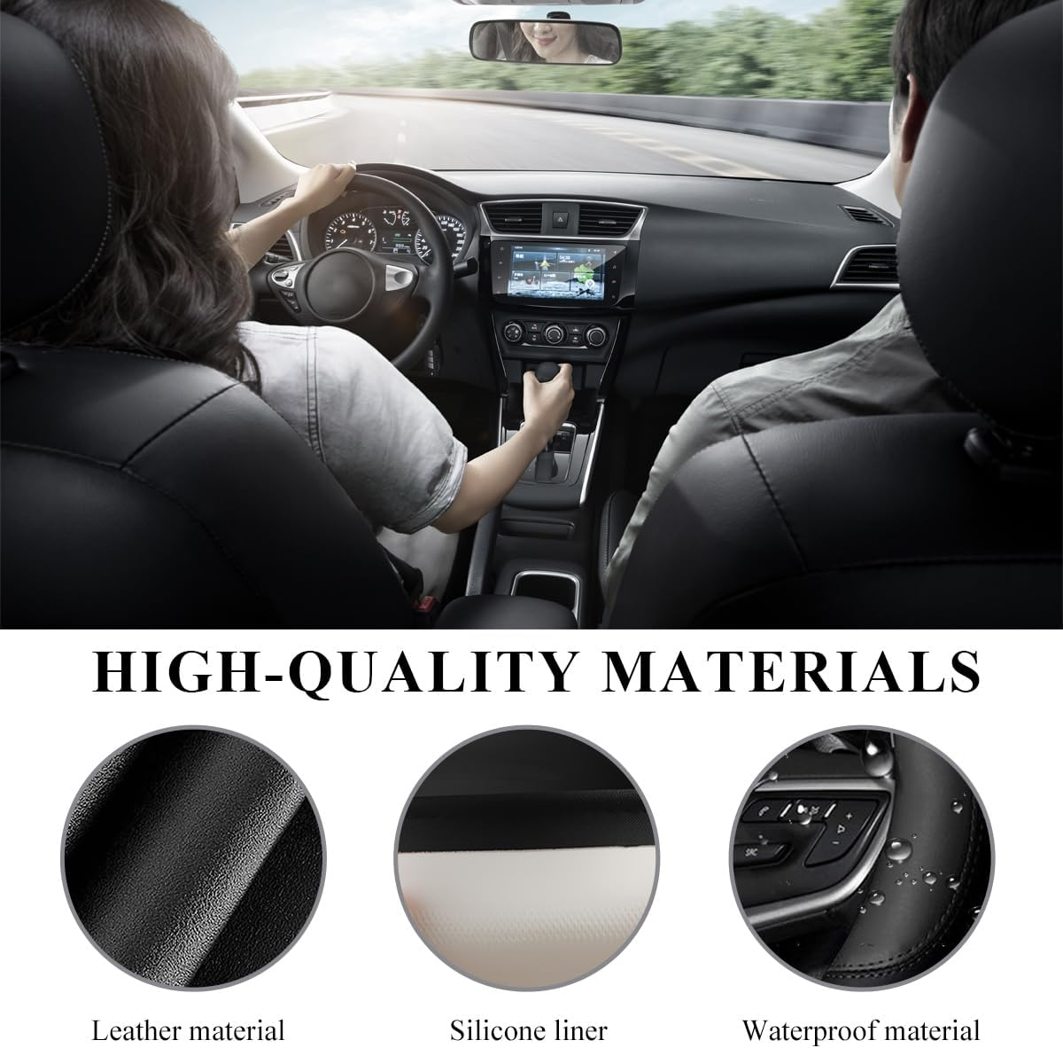 Car Steering Wheel Cover, Premium Leather Steering Wheel Protector with Anti-Slip Lining, Universal 15" Soft Breathable Auto Steering Wheel Cover, Interior Car Accessories (Black) - Black image number 6