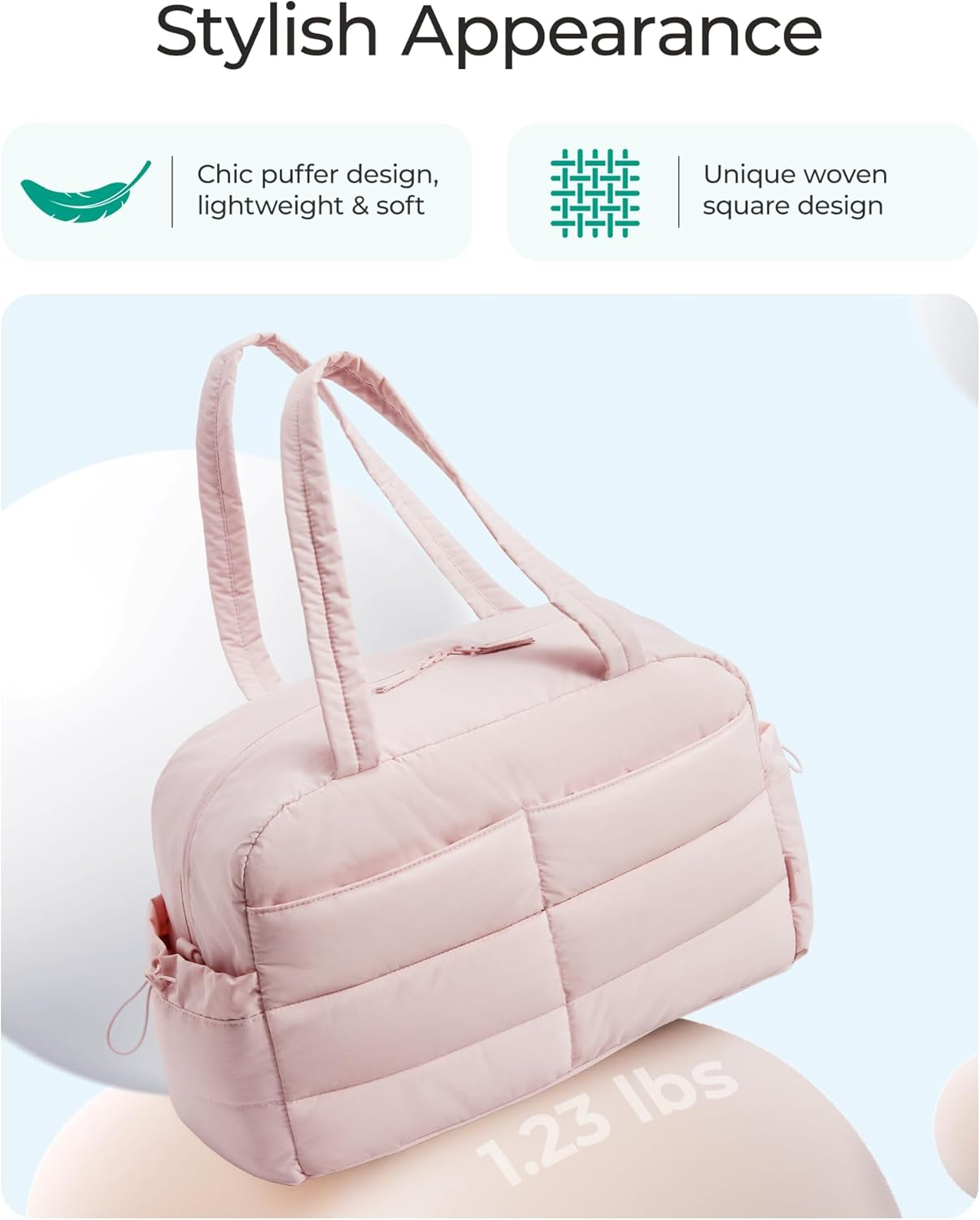 BAGSMART Gym Bag for Women with Toiletry Pouch, 31L Quilted Travel Duffle Carry on Bagwith Wet Pocket, Weekender Overnight Bag for Travel,Water Resistant, Pink image number 3