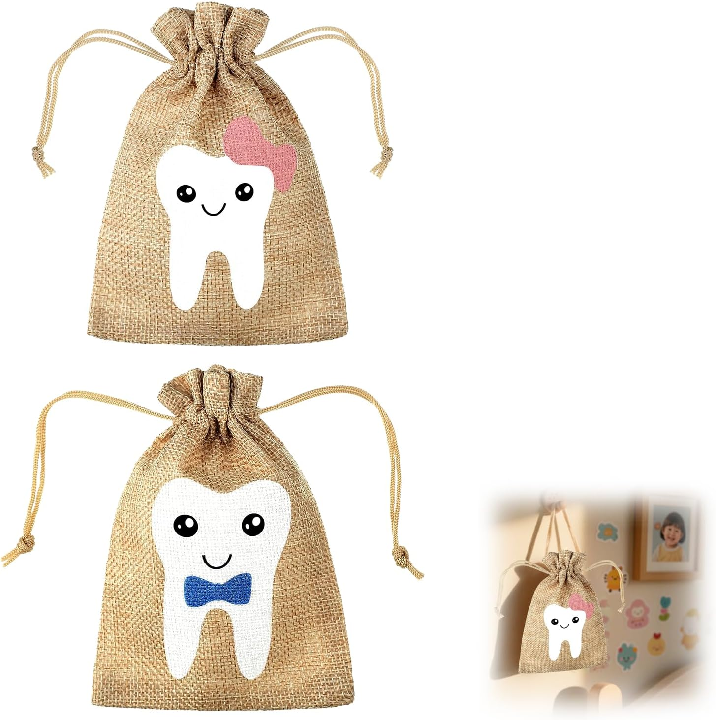 ONBPIY Tooth Fairy Box 2 Pack Tooth Fairy Keepsake Storage Bag for Kids Baby Keepsake Box for Girls and Boys 9.5 X 13.5 Cm image number 2
