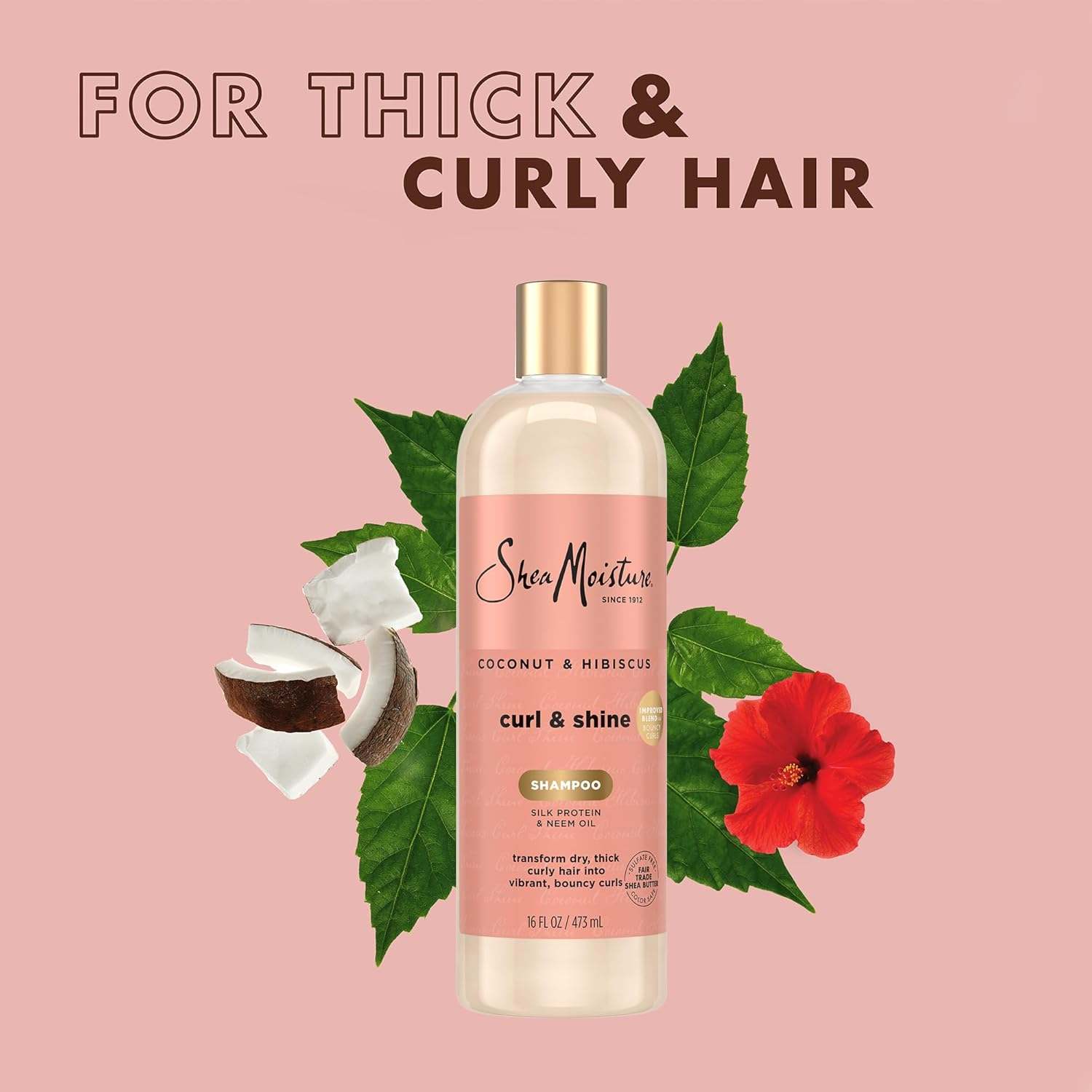Sheamoisture Coconut & Hibiscus Curl & Shine Shampoo for Bouncy Curls, Frizz Control, 16 Oz image number 6