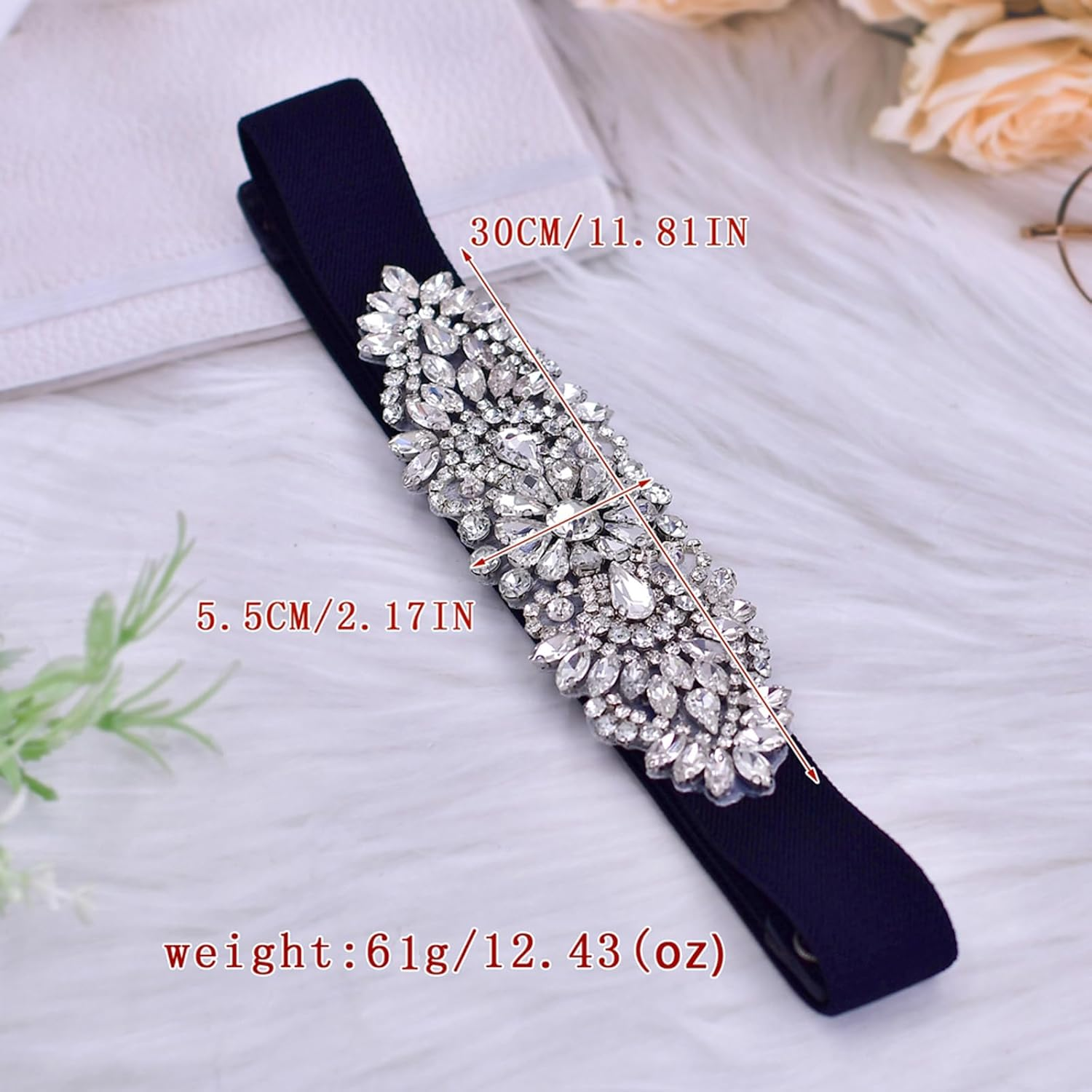 Women'S Rhinestone Stretchy Dress Belts，For Women Interlocking Stretch Belt ， Shiny Party Belt Elastic Waist Belt image number 1