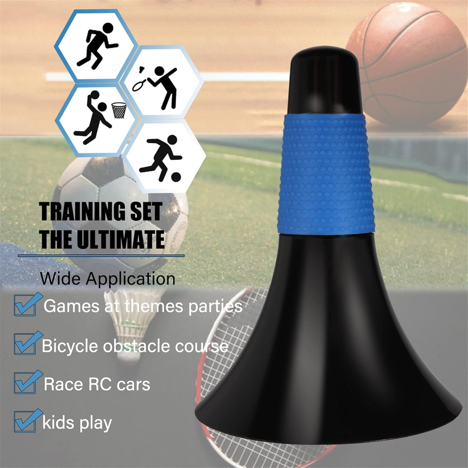 8 Pcs Durable Sport Cones for Basketball Soccer Training, Agility, Plastic Horn Logo Bucket Obstacle Skill Development - High Visibility Field Markers for Sports, Gym Outdoor Use image number 1