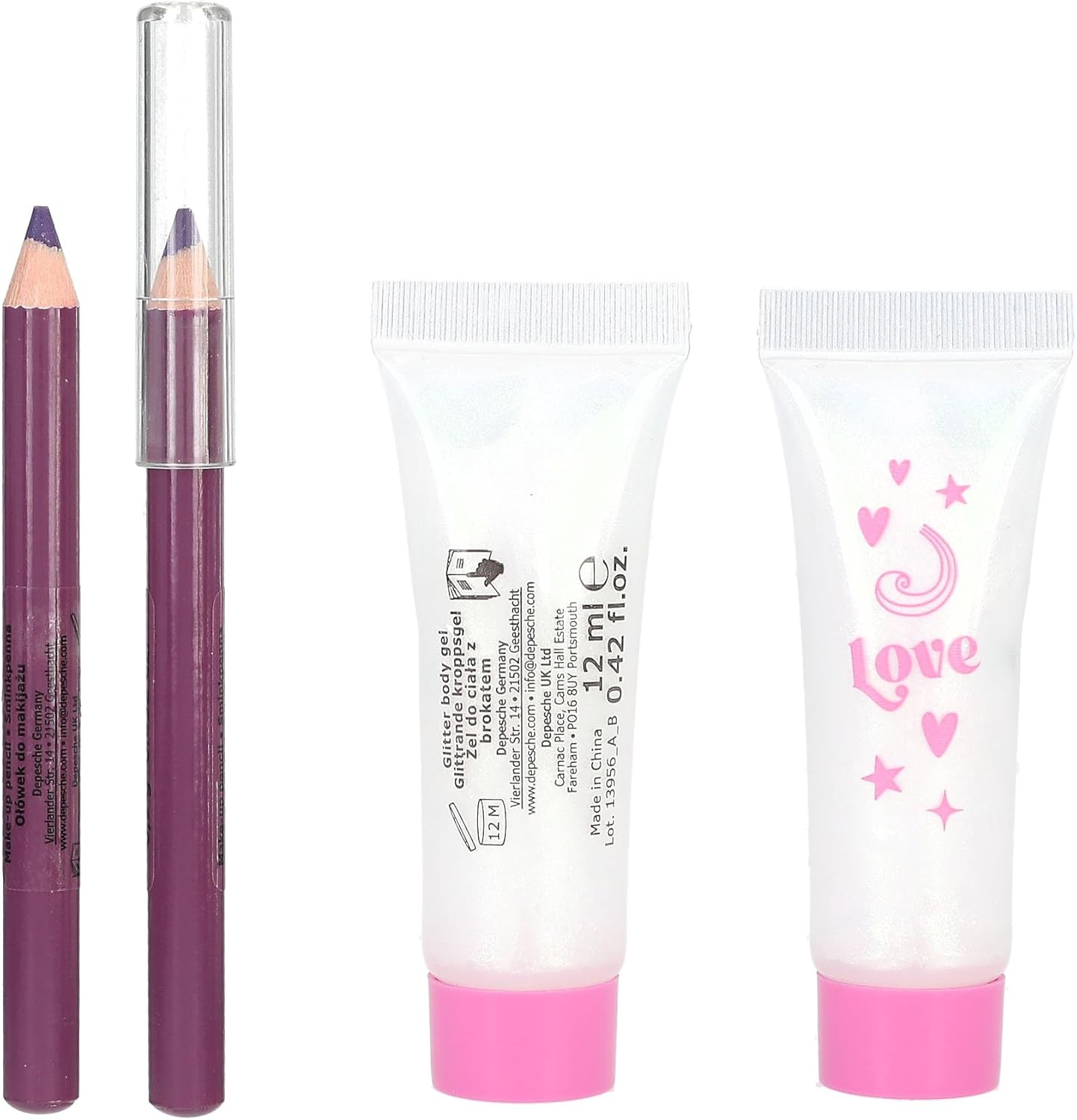 Depesche 13956 Topmodel Beauty and Me Make-Up Set in Pink and Purple Shades Including Make-Up Pen, Glitter Gel, Decorative Stones and Much More