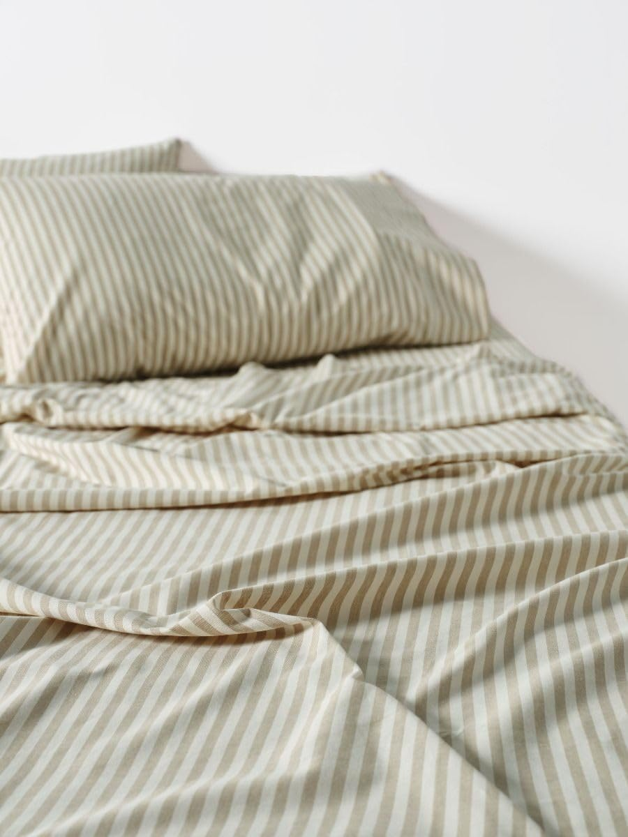 Linen House Classic Stripe Sheet Set, Pebble, Single Size