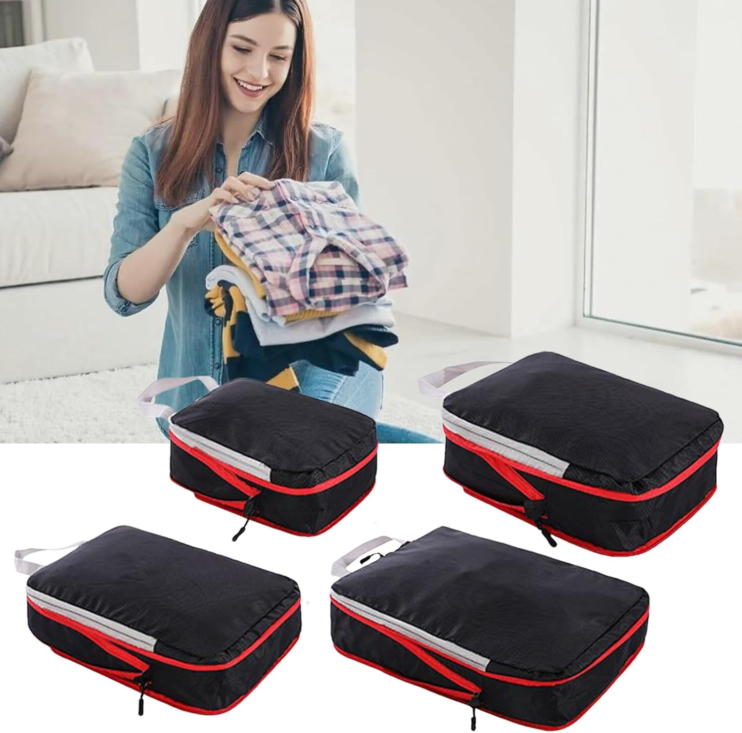 Lisutupode Compression Packing Cubes | Travel Compression Bags for Packing - Luggage Bags Organizer for Cruise Vacation Moving House Dorm Camping Business Trip College image number 6