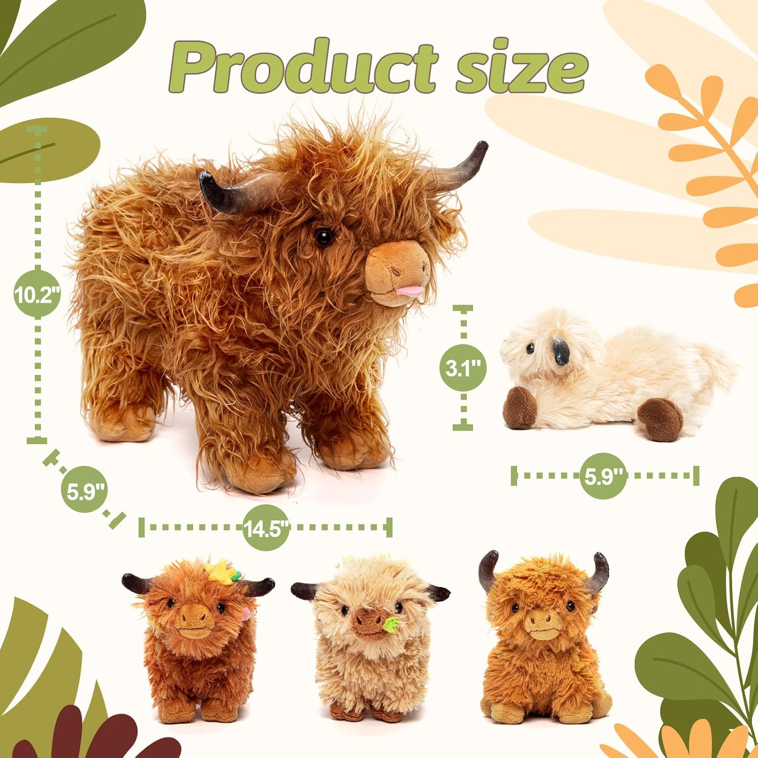 OUOZZZ Highland Cow Stuffed Animals -Plush Toys Set Mommy and 4 Little Cattle Babies Inside, Baby Toys Birthday Gift Present Toys for Girls Boys Kids Toddler Infant - Highland Cow image number 4