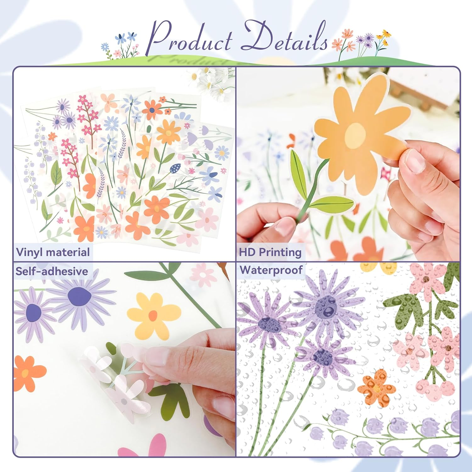 Flower Wall Decals - 8 Sheets 102 Pcs Spring Themed Wildflower Wall Stickers Peel and Stick Fairy Floral Wall Decor for Girls Bedroom Living Room Nursery Home - Animal Alphabet image number 4