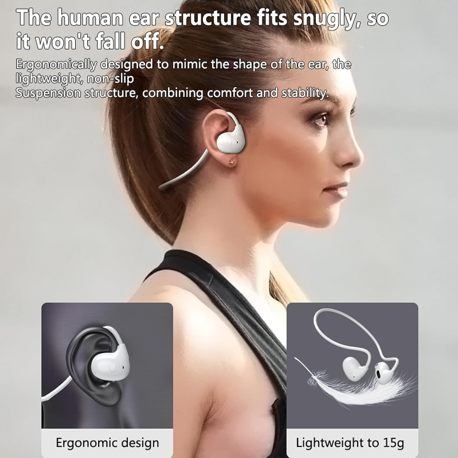 YUEHISY Open Ear Bone Conduction Sport Headphones, Headphones Sweat Resistant Wireless Earphones for Workouts and Running, for Father Is Day for Gifts, Ect (White) image number 1