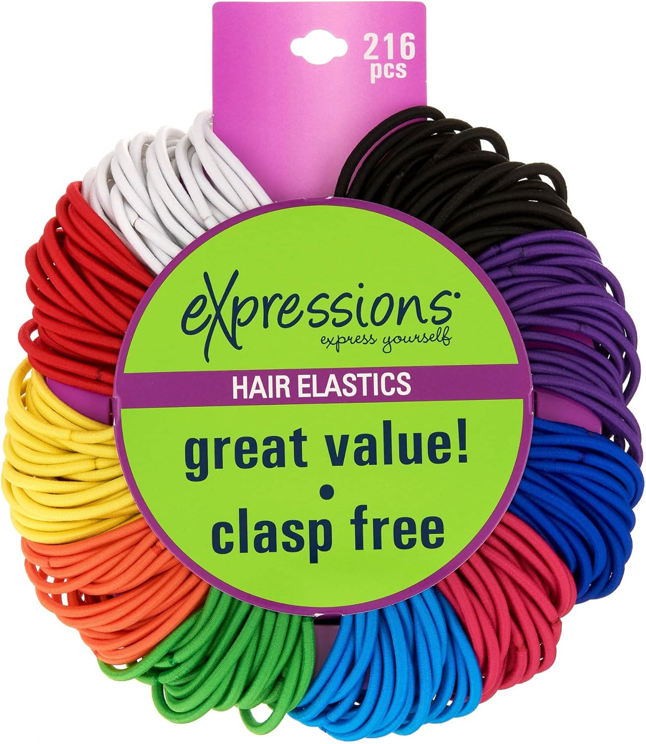 Expressions 216-Piece Hair Ties, 4Mm Bright Colors Value Pack, No Metal Ponytail Holders for Thick, Curly, and All Hair Types image number 6