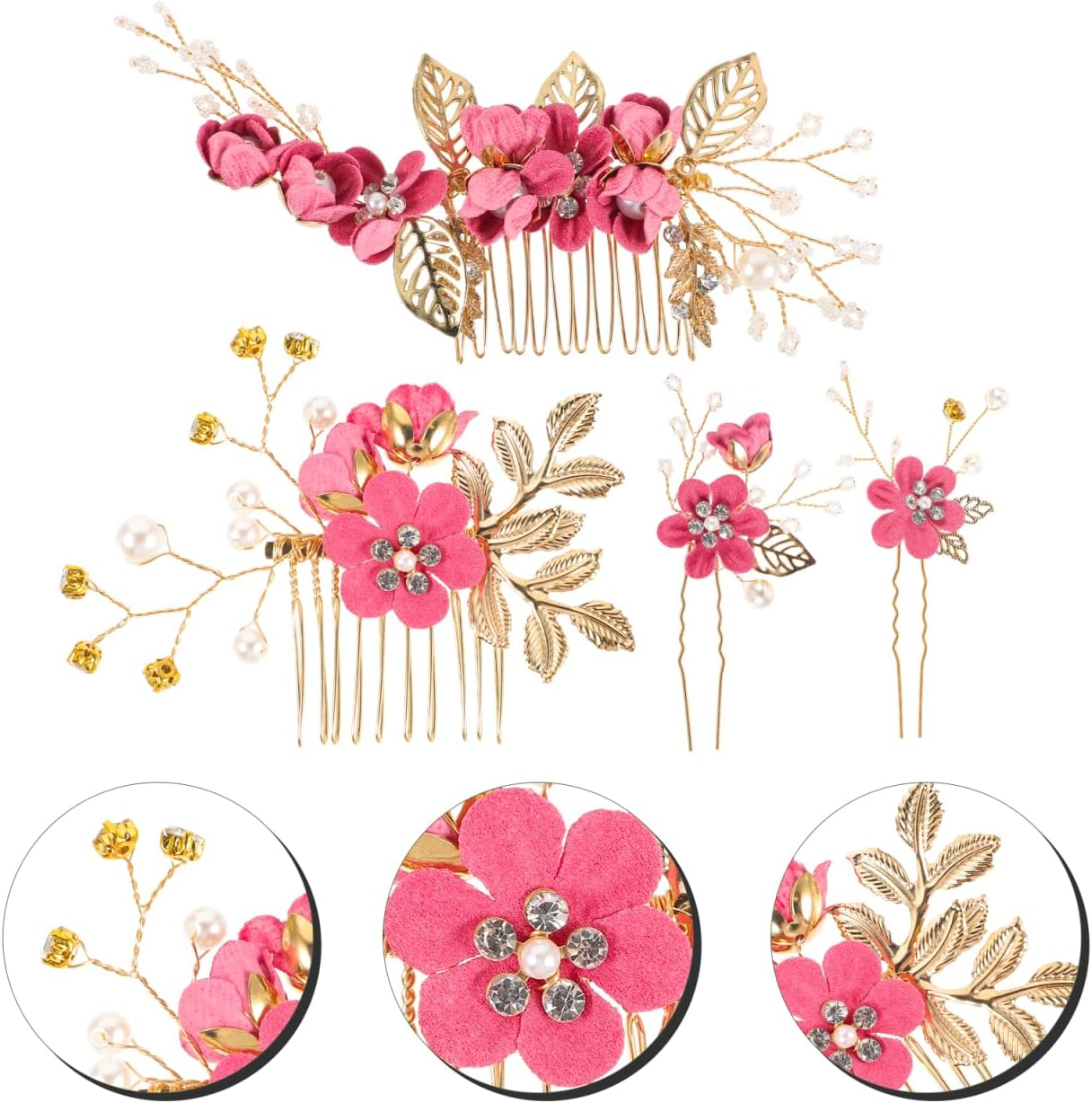 Hemobllo 4Pcs Bridal Flower Side Hair Clips, Rhinestone Hair Piece, Bridal Headpiece for Brides Bridesmaid, Girls, Women, Mothers Day Comb Wedding Prom Party image number 4