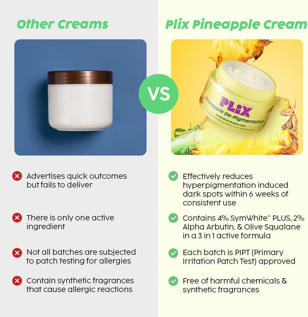 PLIX - the Plantskin Depigmentation Pineapple Face Cream for Women & Men Tan Removal & Dark Spot Corrector | with Alpha Arbutin & Symwhite&reg; plus for Radiant & Even Toned Skin | 50 G
