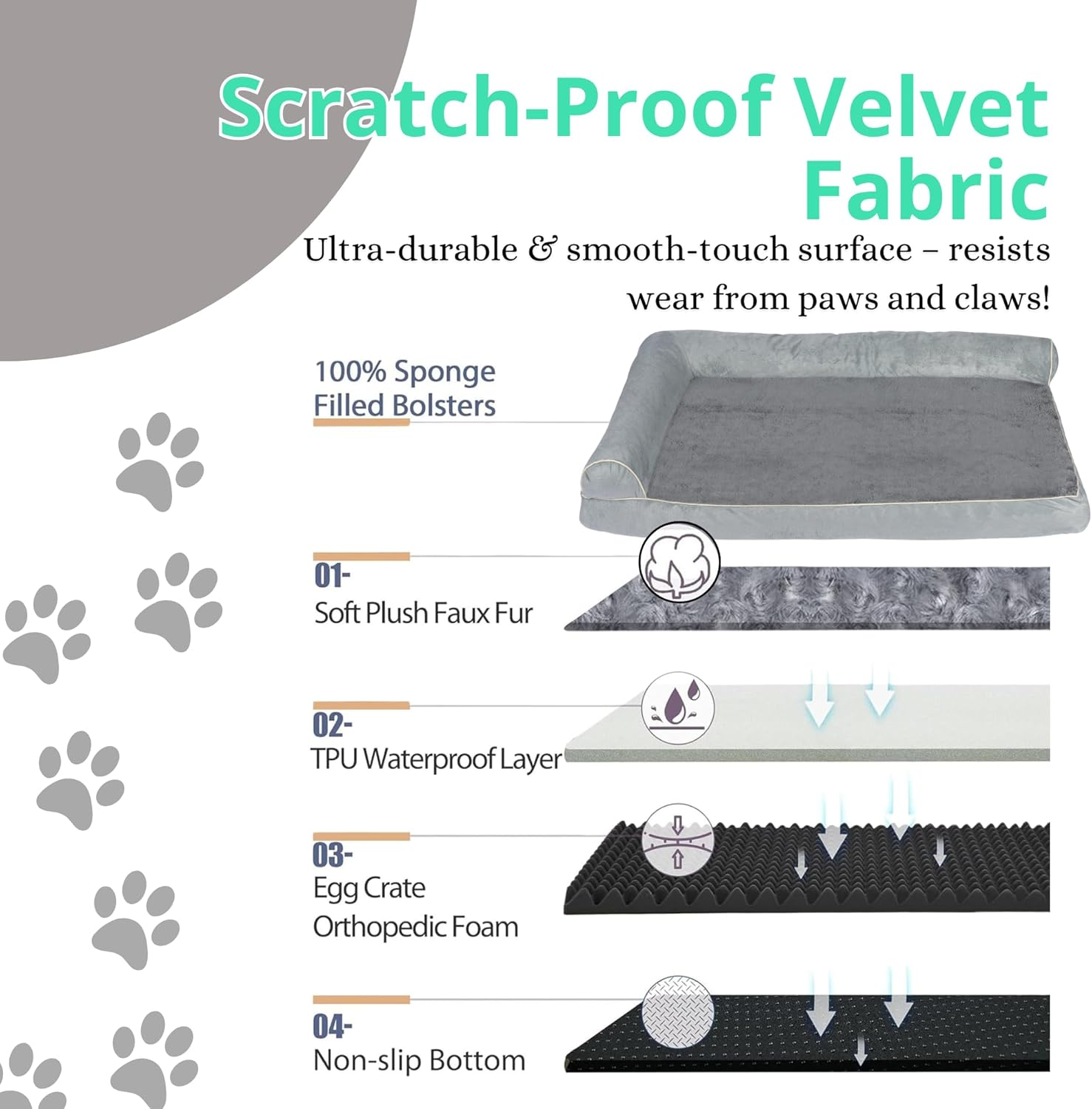 Premium Orthopedic Dog Beds with Egg Foam Support, Large Anxiety Pet Bed with Side Bolsters, 100X60X19Cm Dog Sofa Beds for Medium, Large Dogs with Removable Washable Cover, Ultra-Cozy Pet Crate Bed image number 1