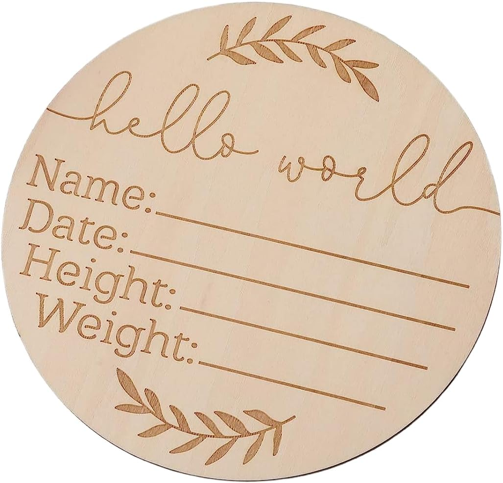 Handcrafted Basswood,Baby Birth Announcement Sign with Monthly Milestone Cards and Baby Name Sign, Wooden Photo Props and Growth Milestone. (A)