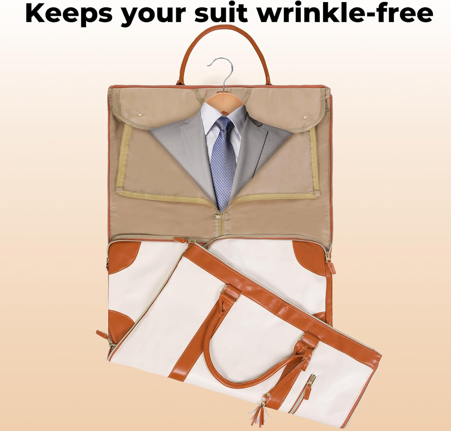 Slimbridge Carry on Garment Bag, Business Travel Bags, 2 in 1 Hanging Suitcase Suit Convertible Travel Duffel Bags, Large PU Leather Weekender Bag for Men Women, with Shoulder Strap and Shoe Bag, - Black image number 4