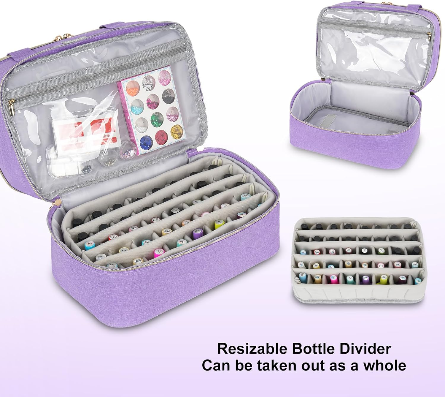 Nail Polish Organizer,Double-Layer Nail Organizers and Storage for Nail Tech,Nail Polish Carrying Case Bag Holds 40 Bottles (15Ml-0.5 Fl.Oz) and Nail Lamp,Portable Nail Polish Holder for Nail