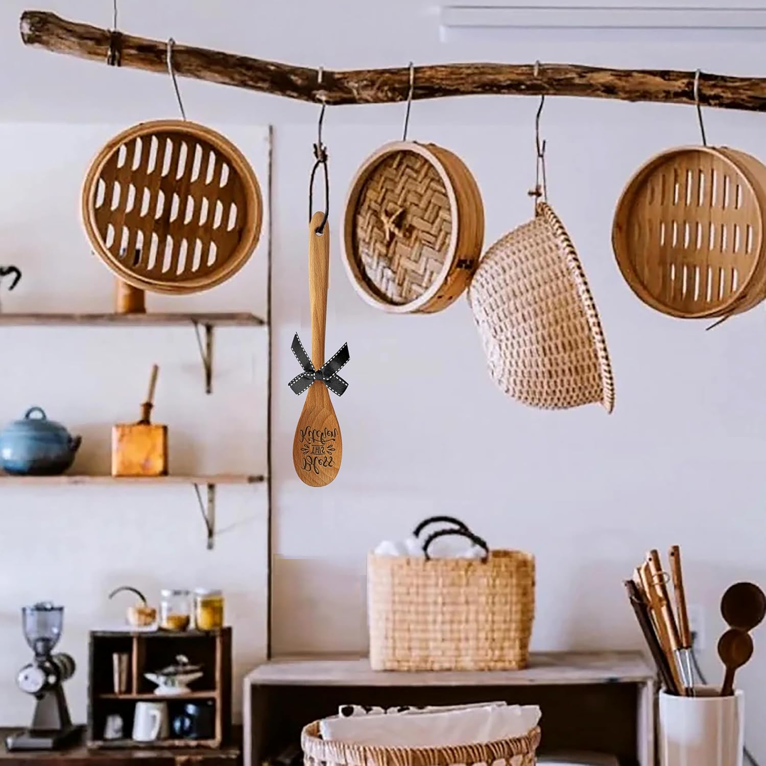 LRUIOMVE Bless This Kitchen Wooden Spoon - Suitable for Soup, Salad, Mixing, and Serving - Heartwarming Baking Gifts for Chefs Moms Cooking Lovers - Great for Birthdays, Christmas, Thanksgiving image number 3