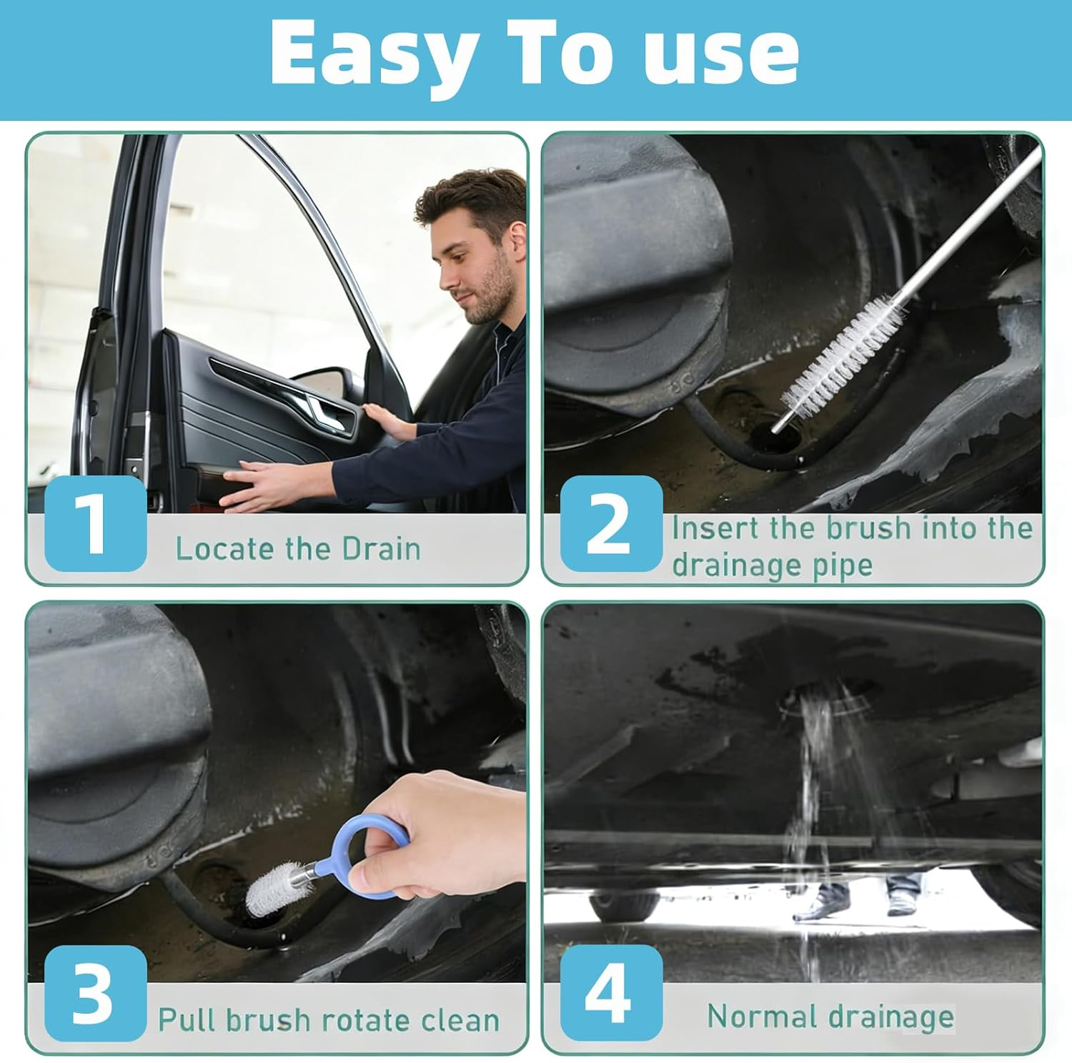 Trrtdo 3PCS Auto Sunroof Drain Cleaning Tool 118 Inch with Stainless Steel Hinges Eco POM Flexible Scratch-Free Cleaner for Car Sunroof Windshield Drain, image number 4