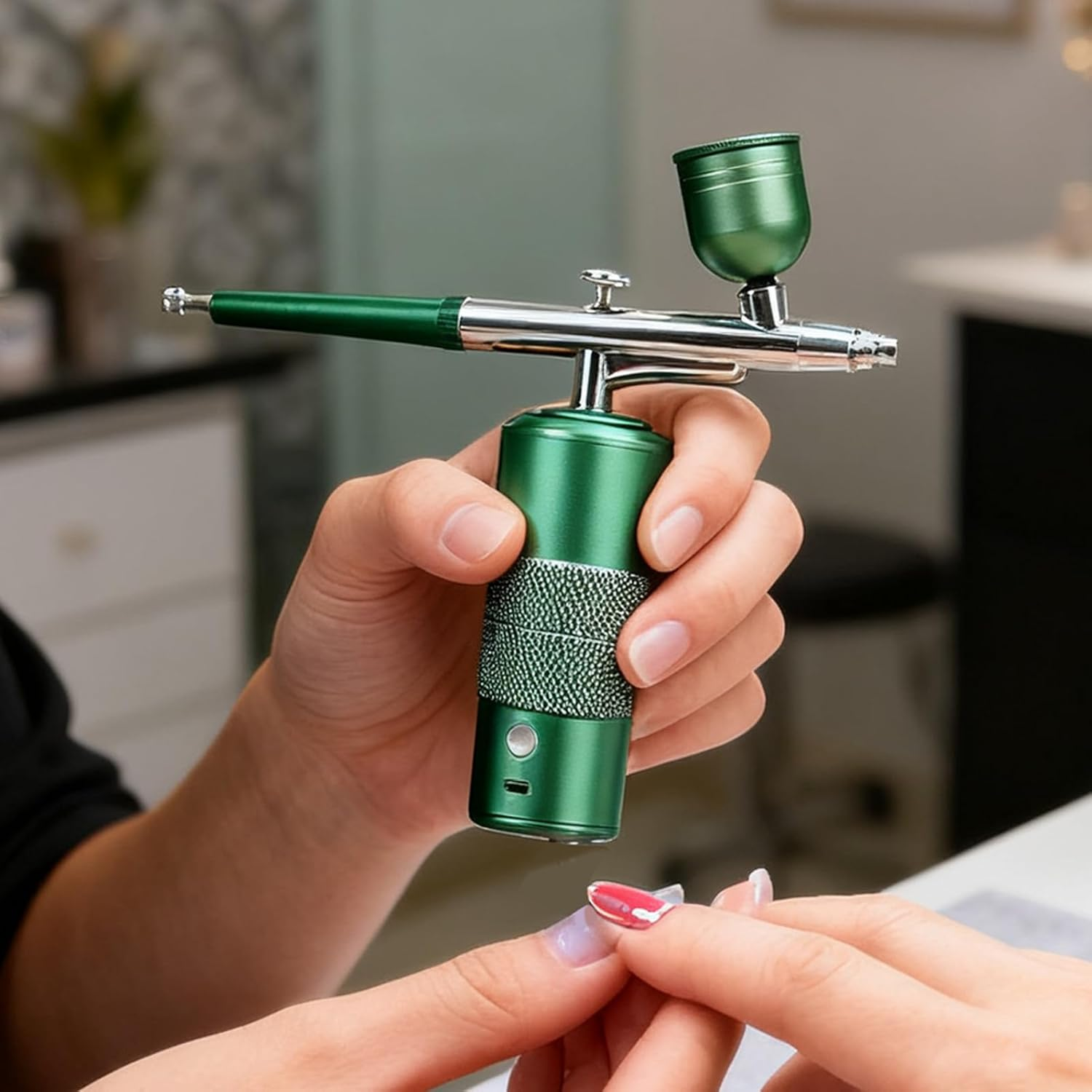 Nail Airbrush Machine | Cordless Airbrush,Painting Sprayer Set for Hair Makeup Beginner Model Cake Car Decorating Shoe Graffiti - Green image number 3