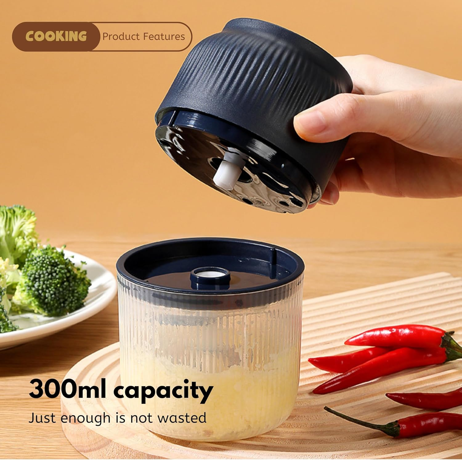 Mini Electric Garlic Beater and Chopper, 300Ml Mini 4 Blade Meat Grinder, Cordless Meat Grinder, Egg Beater. Portable, Rechargeable, for Vegetables, Peppers, Onions, Spices and Nuts (Blue, 300ML) image number 1