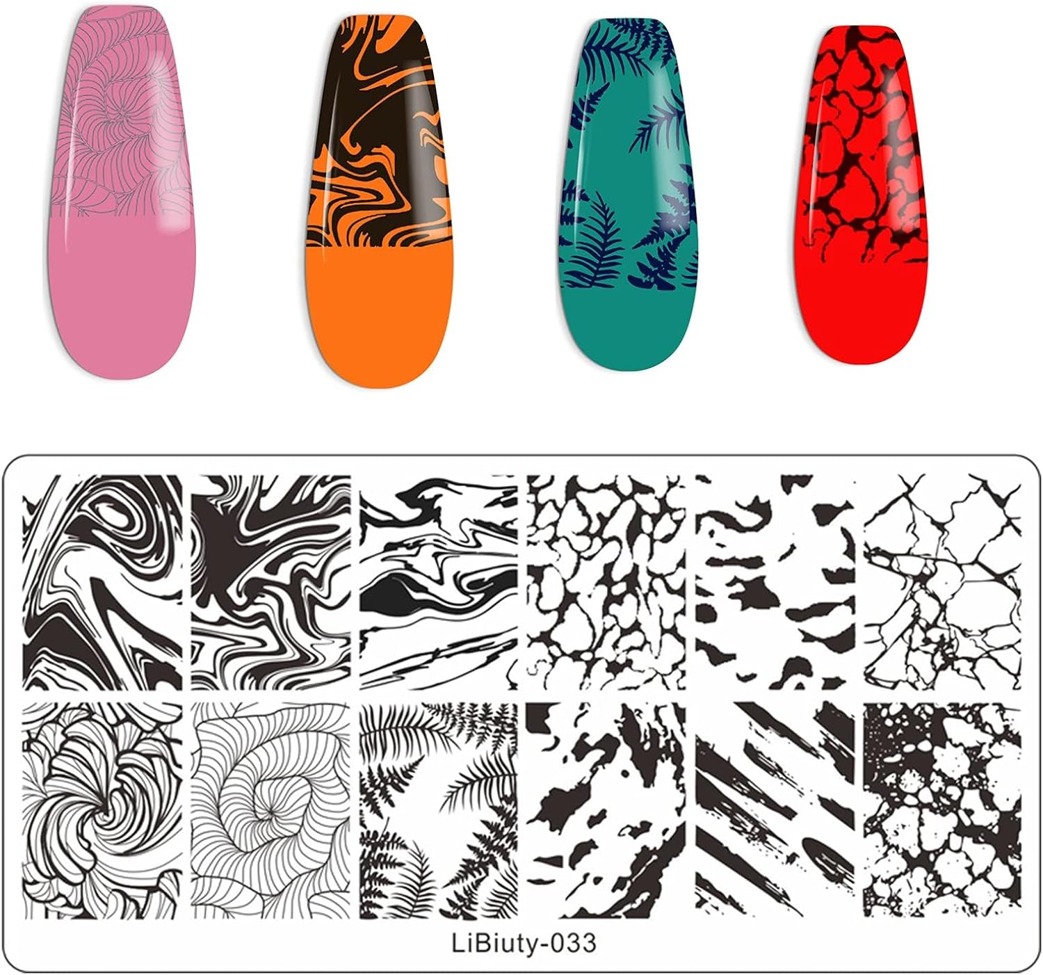 JEEWHEET 6 Nail Art Stamping Plates with Stamper and Scraper - Flowers, Geometric Patterns Nail Template for Nail Salon Designs - Nail Image Stamp Plates Manicure Templates Nail Art Tools