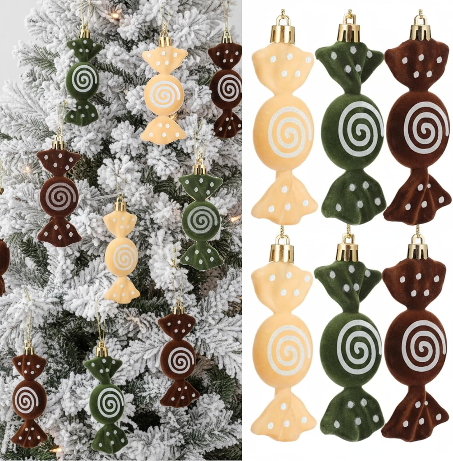 Threan 12 Christmas Tree Sweets Christmas Tree Decorations Candy Glitter Hanging Christmas Candy Ornaments Candy Cane Decoration with Golden Ropes (Blue, Plastic)