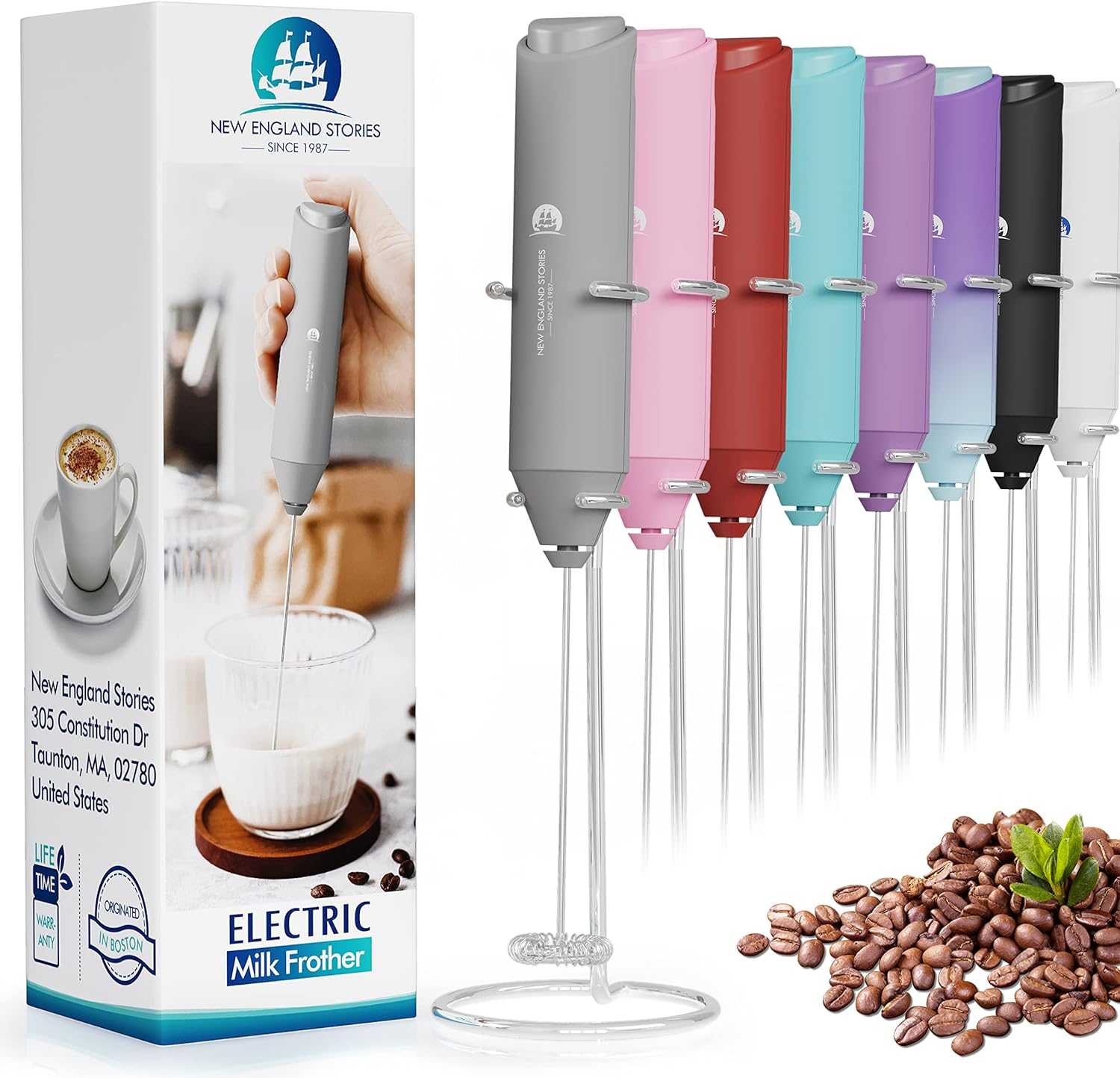 Powerful Milk Frother Handheld Foam Maker, Mini Whisk Drink Mixer for Coffee, Cappuccino, Latte, Matcha, Hot Chocolate, with Stand, Black
