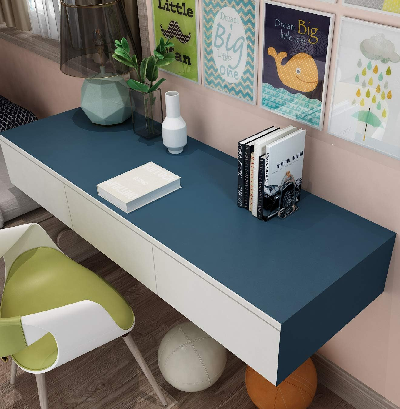 Livelynine 15.8 X 394 Inch Blue Wallpaper Peel and Stick Removable Wall Paper Roll for Bedroom Kids Living Room Walls Bathroom Counter Cabinet Waterproof Colored Contact Paper Decorative Covering image number 2