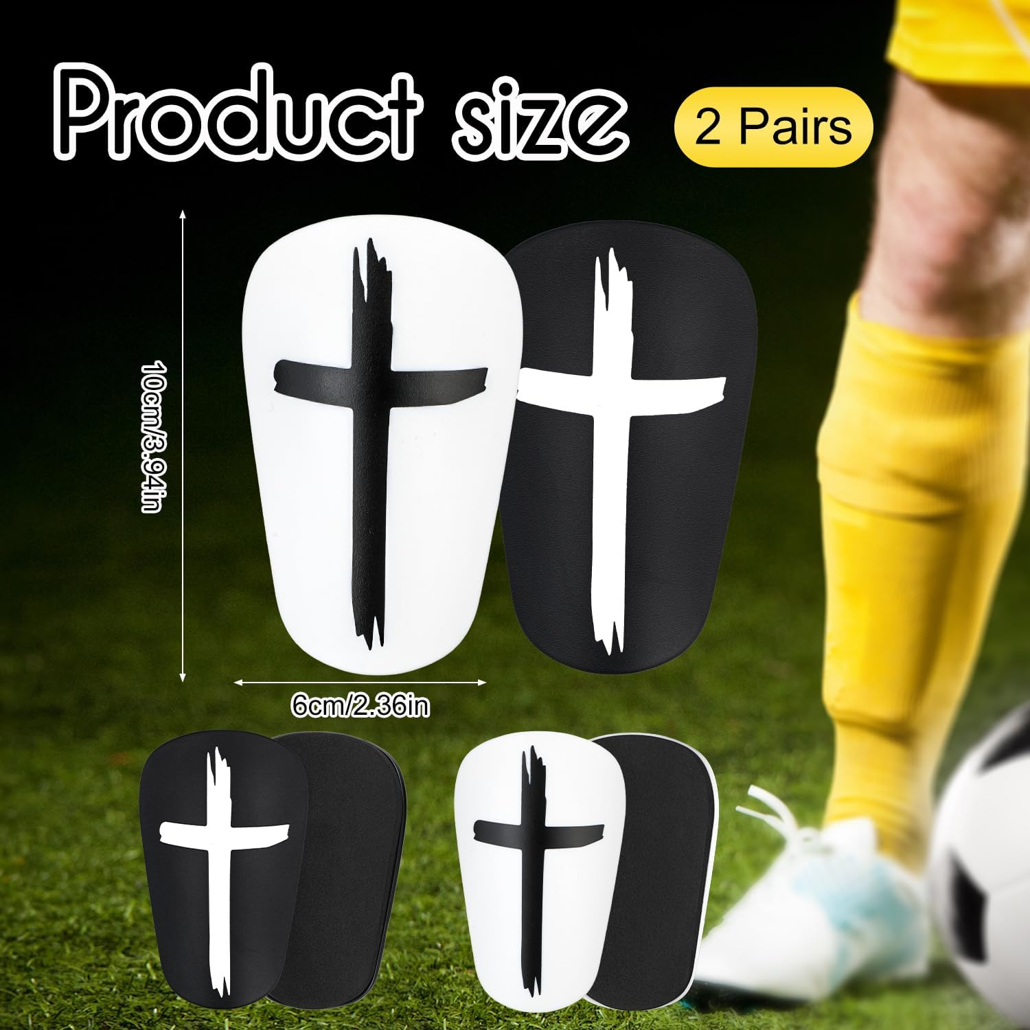 2 Pairs Mini Soccer Shin Guards, 3.94X2.36 Inch Black & White Cross Style Extra Small Football Shin Guards Mini Football Shin Pads Protective Equipment for Teens Adults Boys Girls