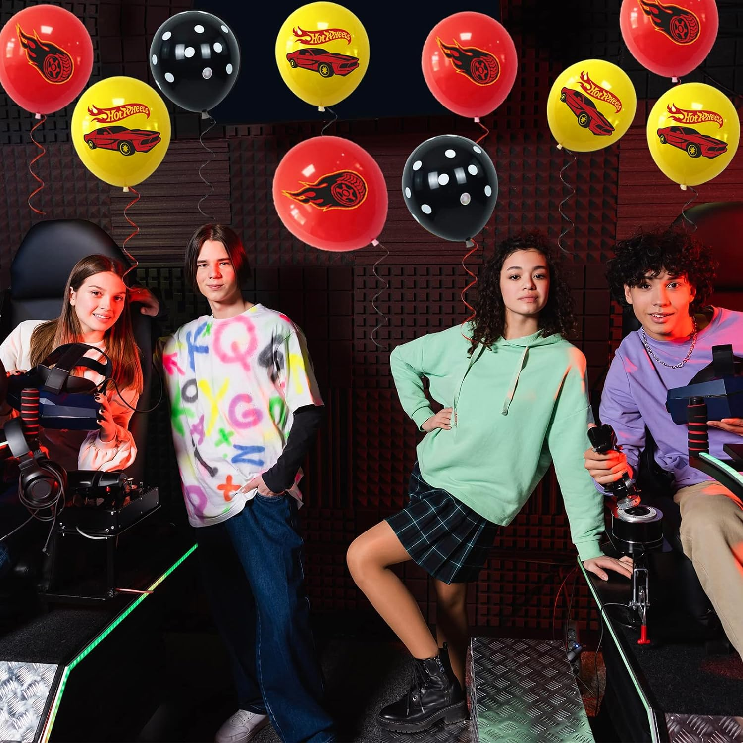 15Pcs Racing Car Party Latex Balloons 12 Inch Black Red Gold Racing Car Patterned Balloons for Racing Party Decoration Kids Boys Birthday Balloon Party Supplies image number 3