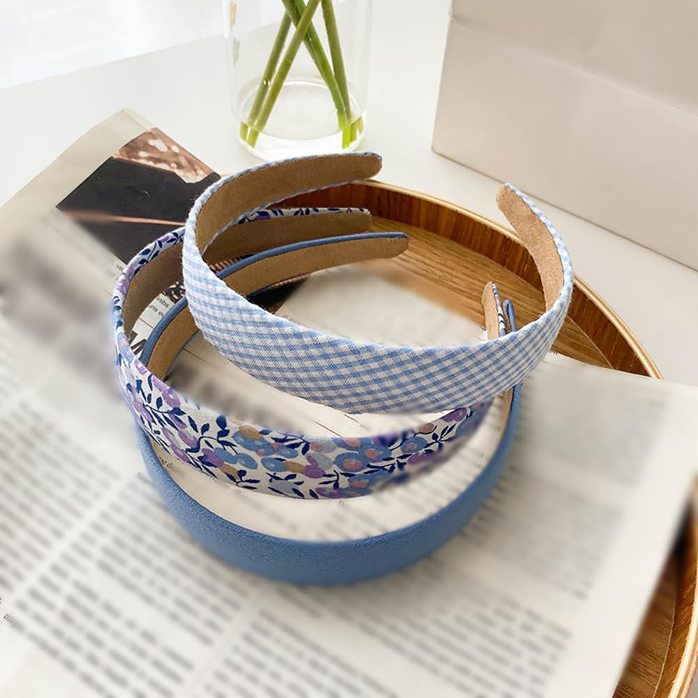 7 Pieces Multi Style Headbands Flower Beads Floral Hair Bands Fashion Padded Fabric Solid Color Cute Hair Accessories Purple image number 3