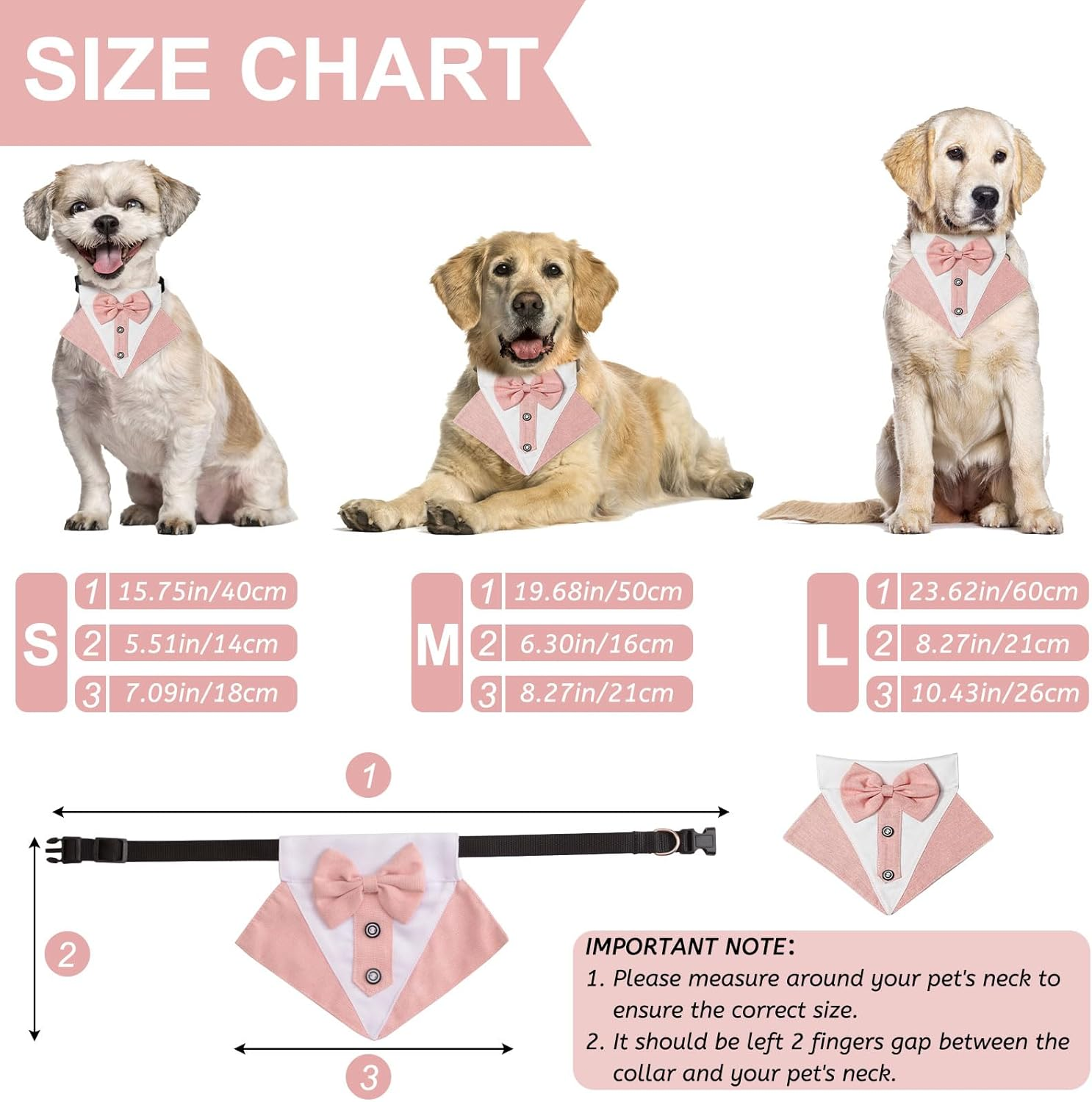 HACRAHO Formal Dog Tuxedo Bandana, 1 Piece Wedding Collar with Bowtie, Adjustable Formal Tux for Large Dogs, Pink image number 3