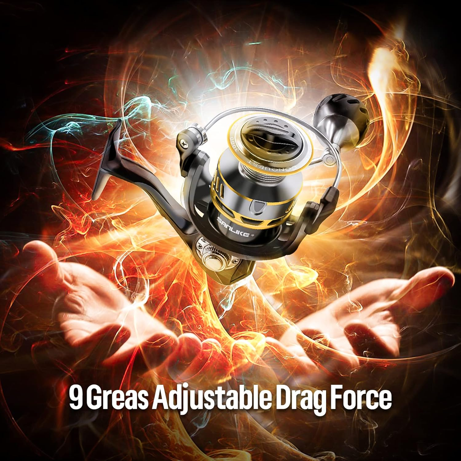 Spinning Fishing Reel, Max Drag 40.5LB - 7+1 BB Ball Bearing 5.2:1 Gear Ratio CNC Aluminum Spool & Handle- Saltwater & Freshwater Fishing image number 3