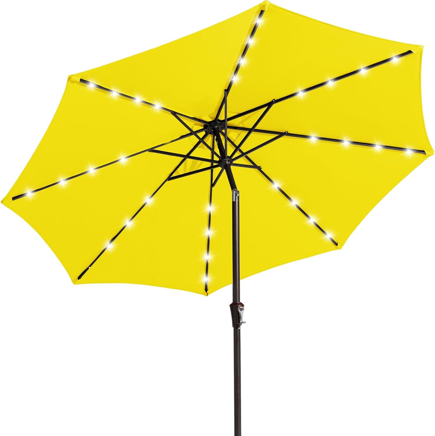 JEAREY Upgrade 9FT LED Lighted Patio Umbrella, Solar Outdoor Umbrella, Tilt Table Umbrella for Pool, Deck & Yard(Yellow) image number 5