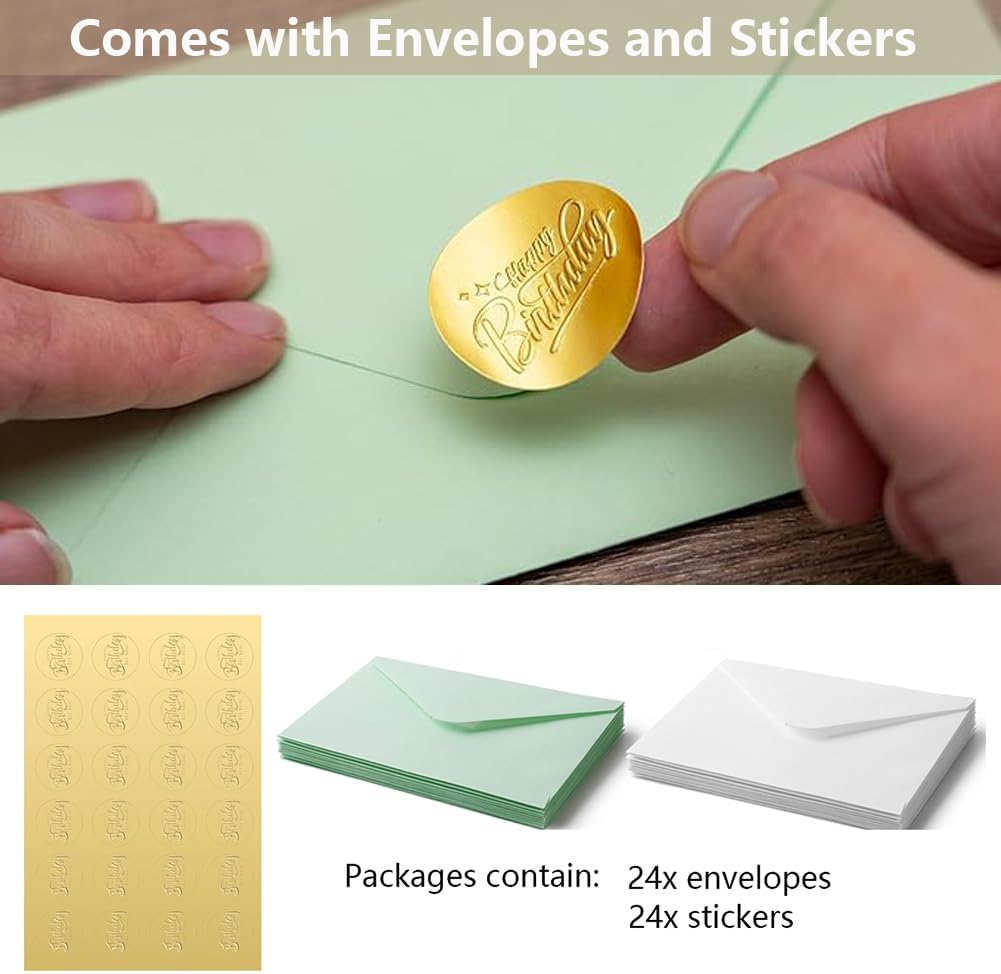 Vekol 24 Pack Unique Birthday Cards, Happy Birthday Cards Bulk with Envelopes and Stickers,4X6 Inch Assorted Blank Birthday Greeting Cards, Suitable for Men, Women, Kids, Work and Office Celebration (24PCS Multicolor 1) - 24Pcs Multicolor 2 image number 6