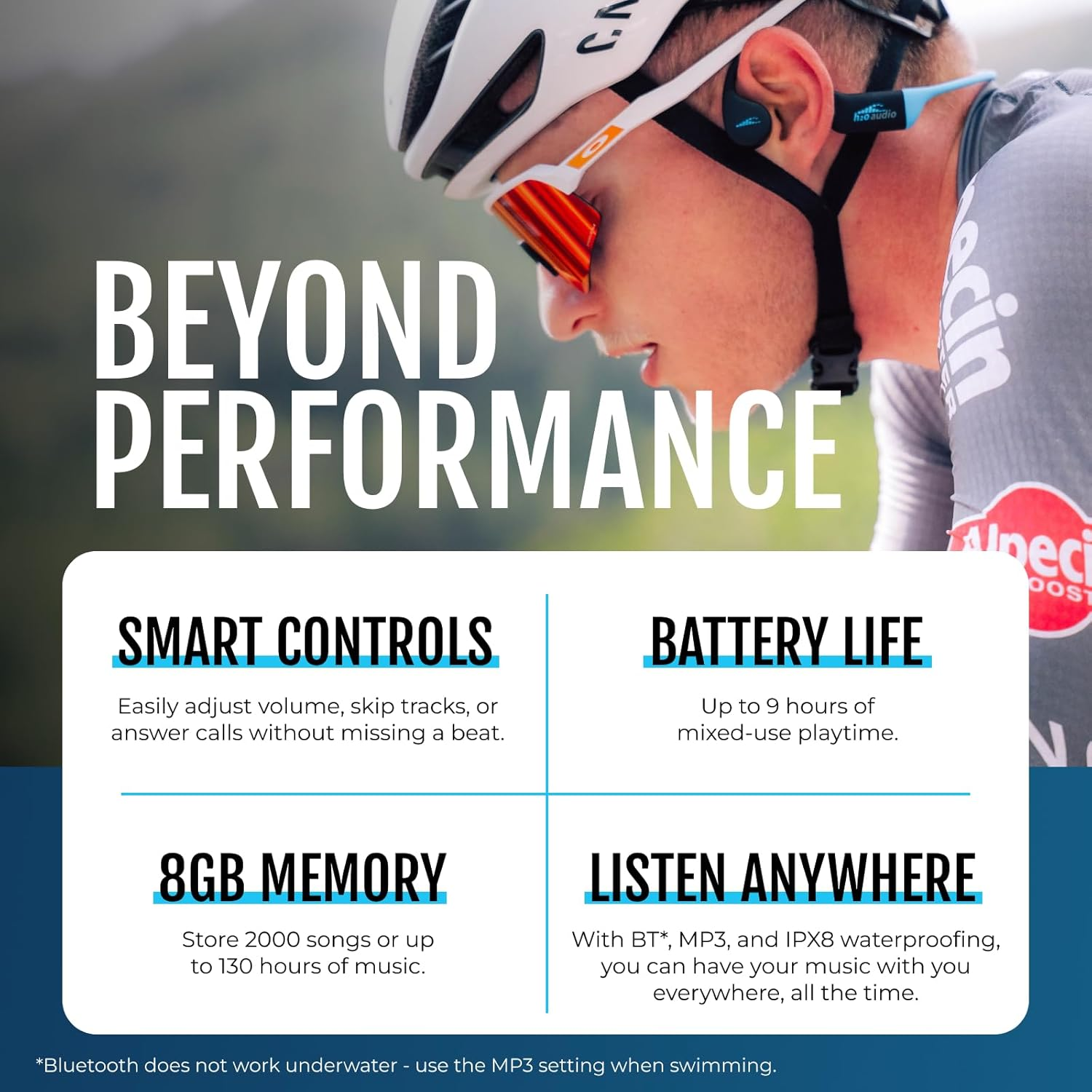 H2O Audio TRI 2 Multi-Sport Waterproof Headphones with Charging Case - Bone Conduction Open Ear Underwater Headphones for Running, Cycling, and Swimming - Bluetooth and Built-In MP3 Player (Black) image number 3