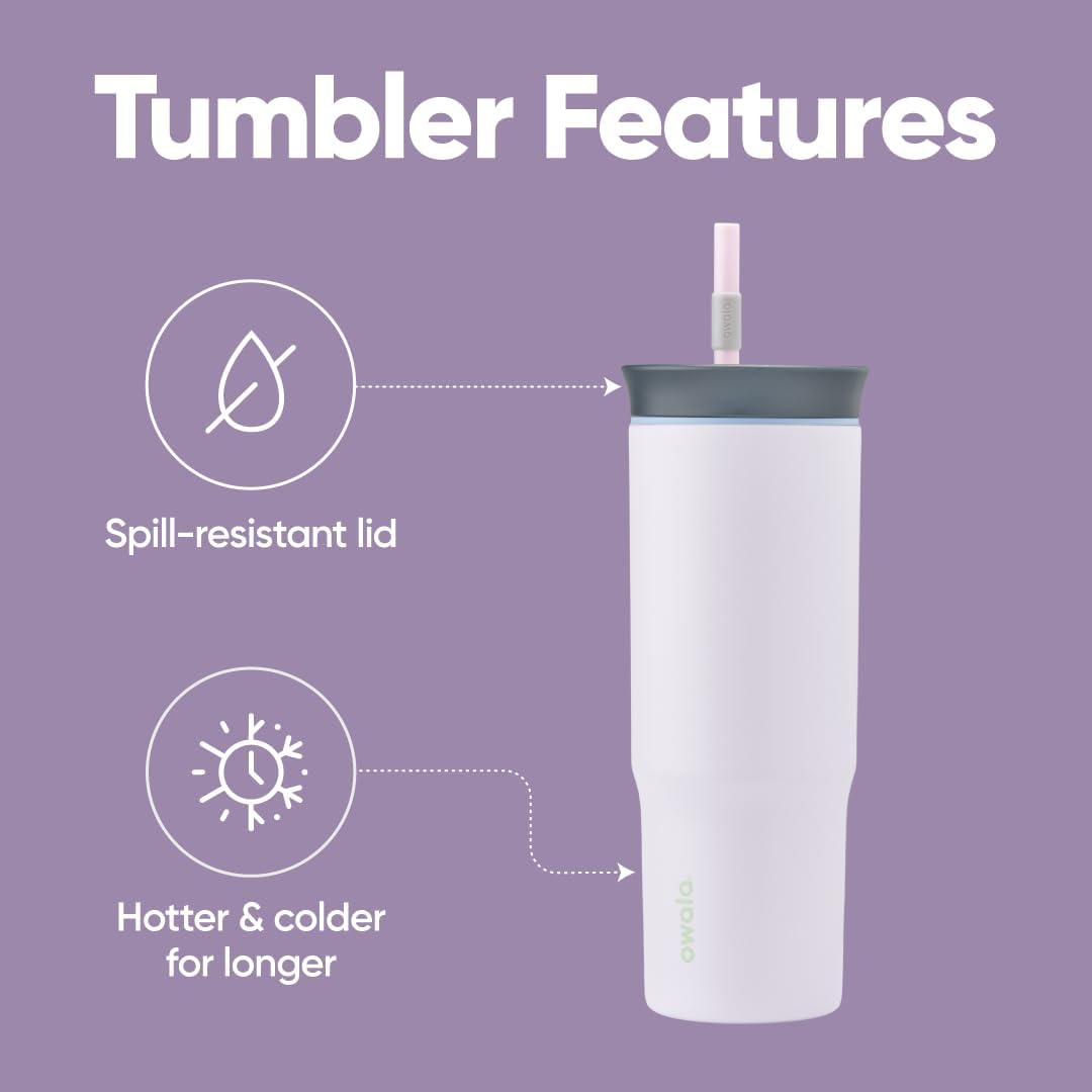 Owala Stainless Steel Triple Layer Insulated Travel Tumbler with Spill Resistant Lid and Straw, BPA Free, 24 Oz, Grey/Purple (Bunny Hop) image number 5