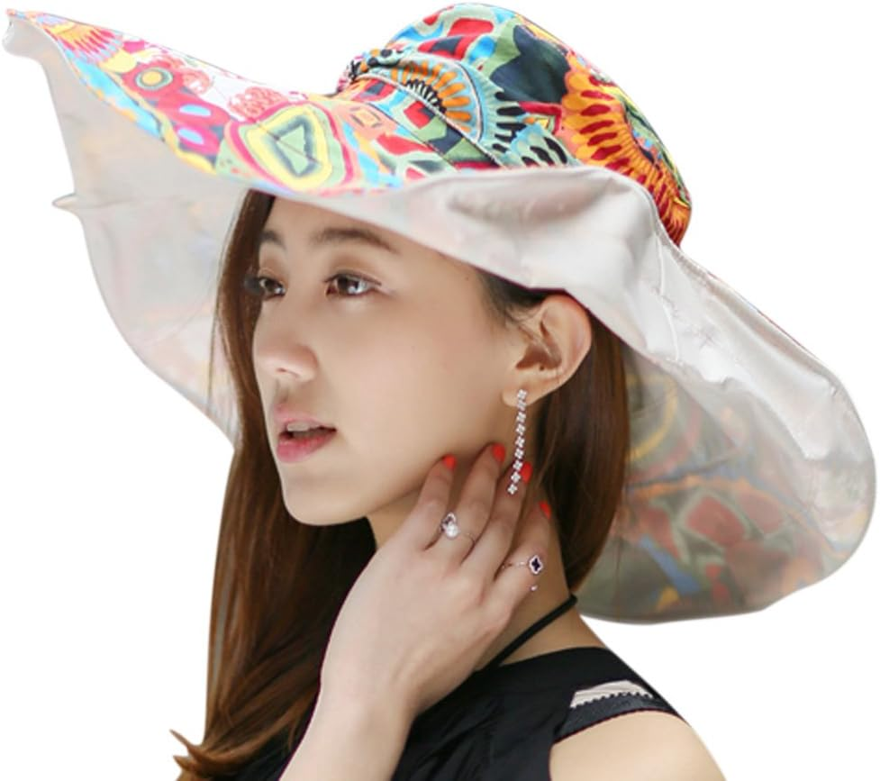 Women'S Foldable Floppy Reversible Travel Beach Sun Visor Hat Wide Brim UPF 50+