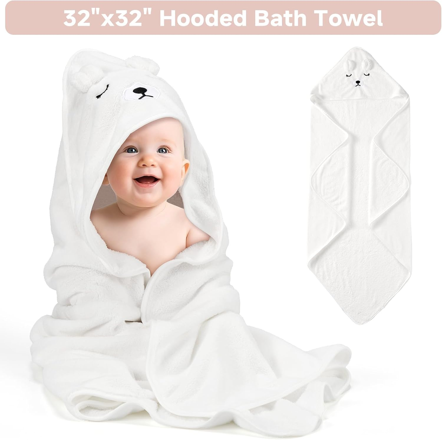 Baby Girl Gifts Basket, Newborn Girl Essentials for Baby Shower, Hooded Bath Towel, Muslin Swaddle Blanket, Girl Bodysuit, Bunny Rattle, Lovey, Baby Bibs, New Mom Gifts Box for Women image number 3