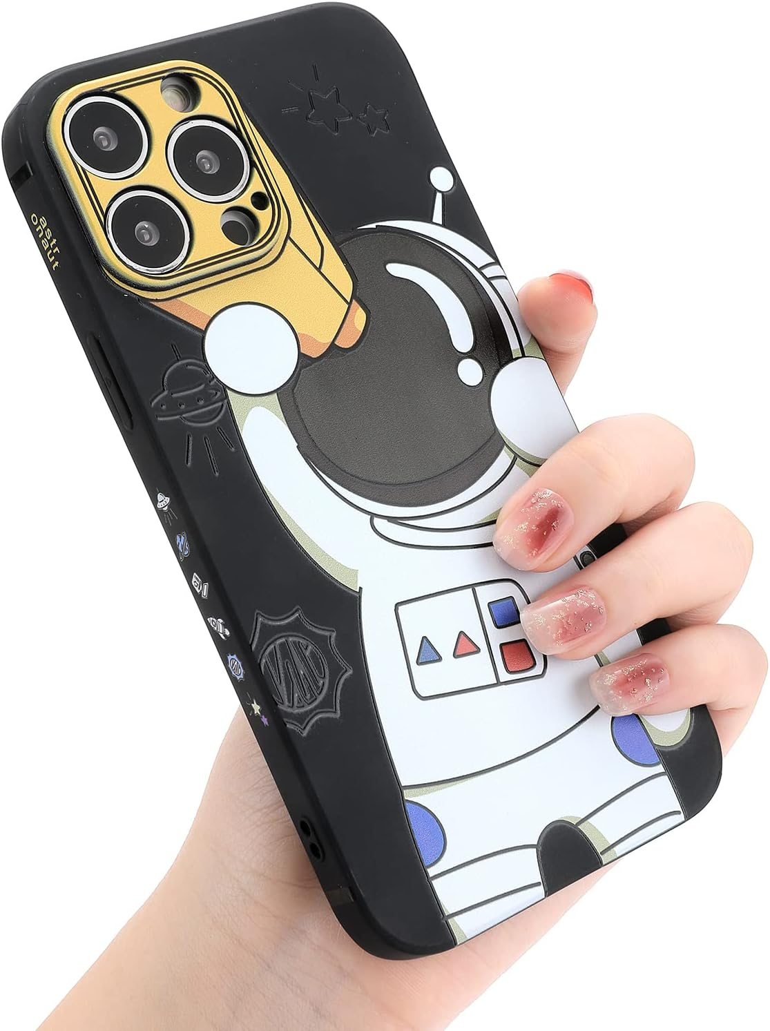 Yonds Queen for Iphone 13 Mini Cute Case, Cartoon Astronaut Space Moon Planet Design Stylish Bumper Cover TPU Rubber Protective Shockproof Fashion Case(Black Moon, Iphone 13 Mini)