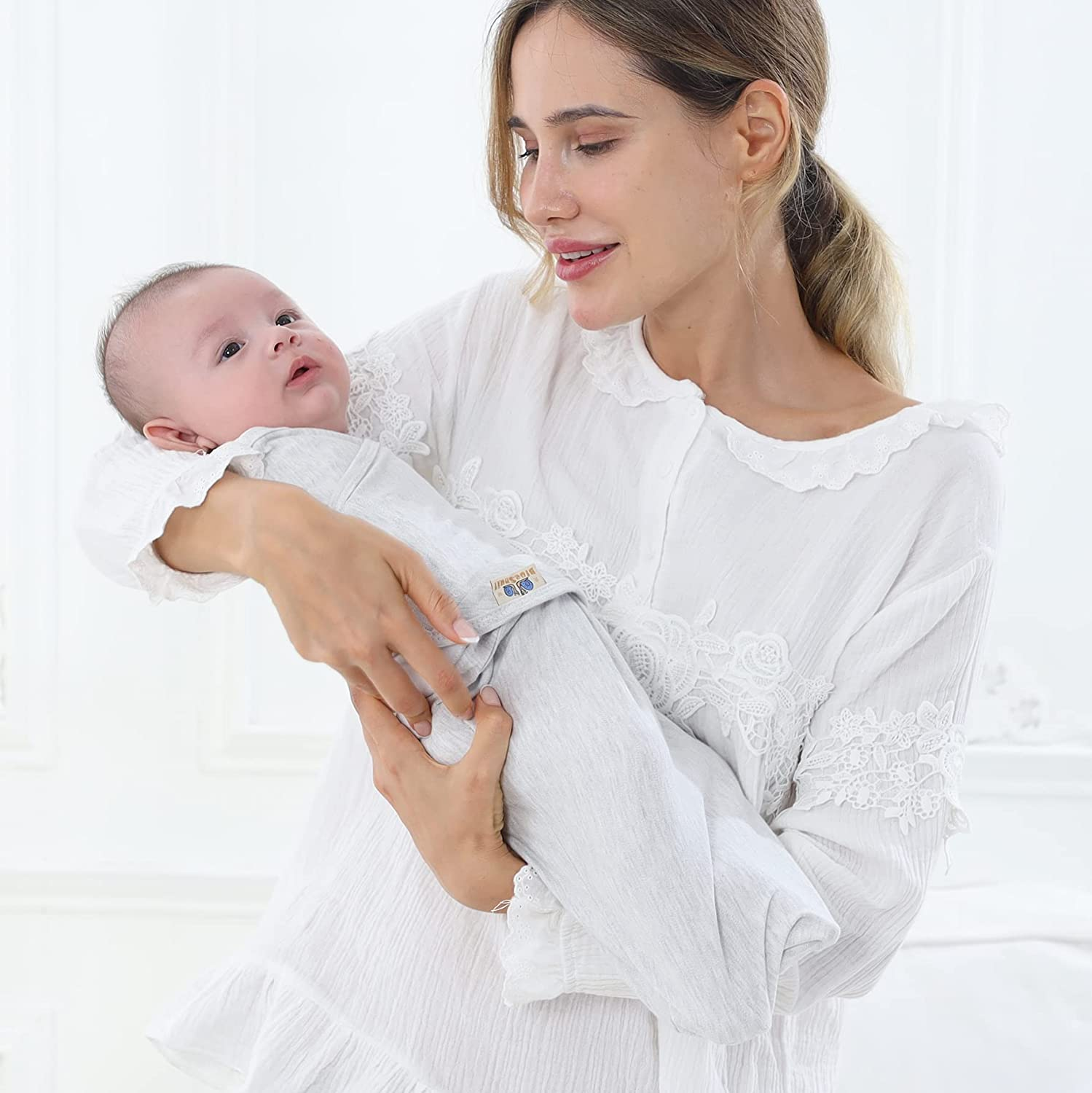 Bluesnaill Adjustable Baby Cotton Swaddle, Ultra Soft Newborn Cozy Receiving Blanket (3 Pack,0-3 Month) (Heather Grey) image number 2