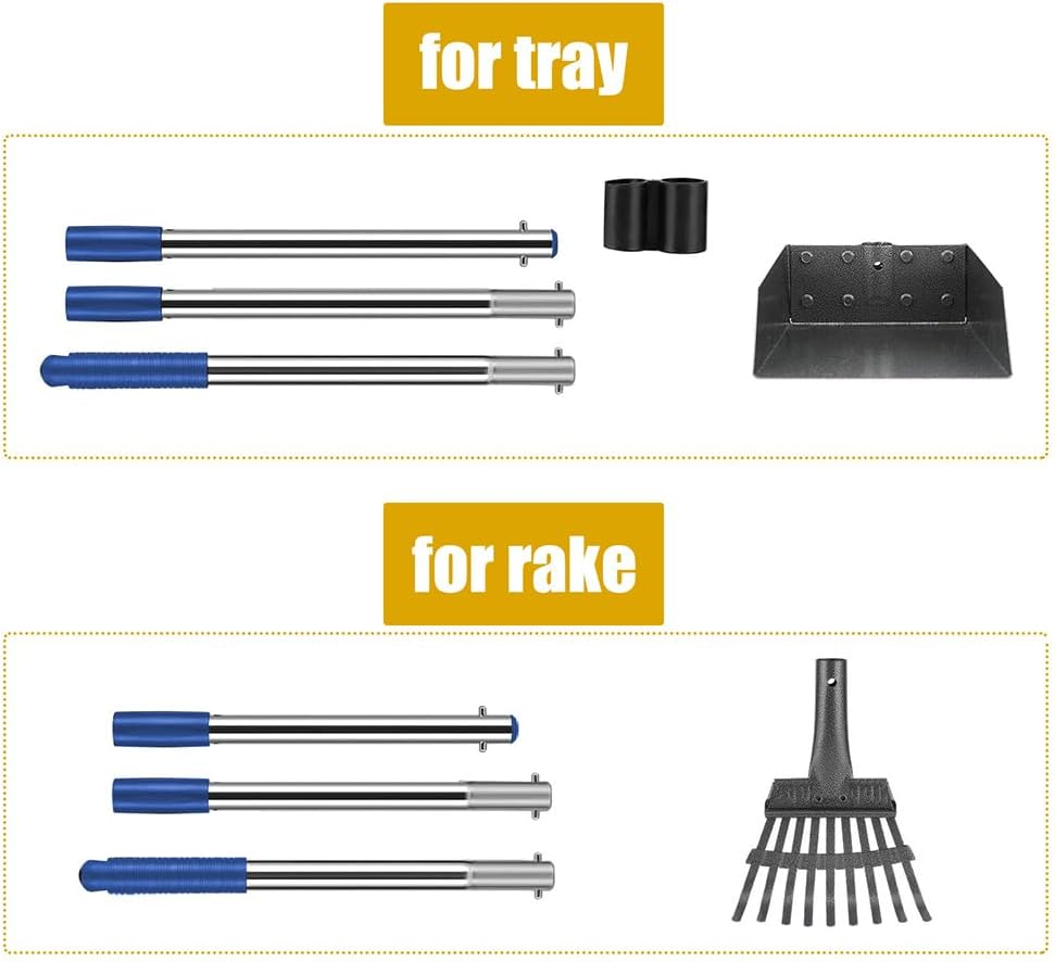 Dog Pooper Scooper Tray Shovel & Rake Kit,Pet Waste Removal Scoop with Long Adjustable Sectional Stainless Handles,Portable Large Dog Poop Picker Upper, Walks, Grass & Garden Leaves image number 6