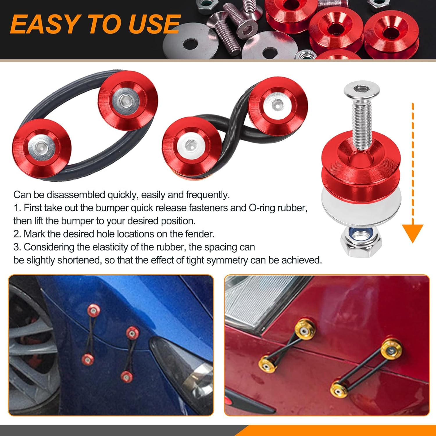 90Pcs 5 Colors Quick Release Fastener Kit Aluminum Bumper Clips Front Rear Bumper Fasteners Bumper Holder Clips Kit Vehicle Bumper Fender Fasteners Repair Kit for Car image number 5